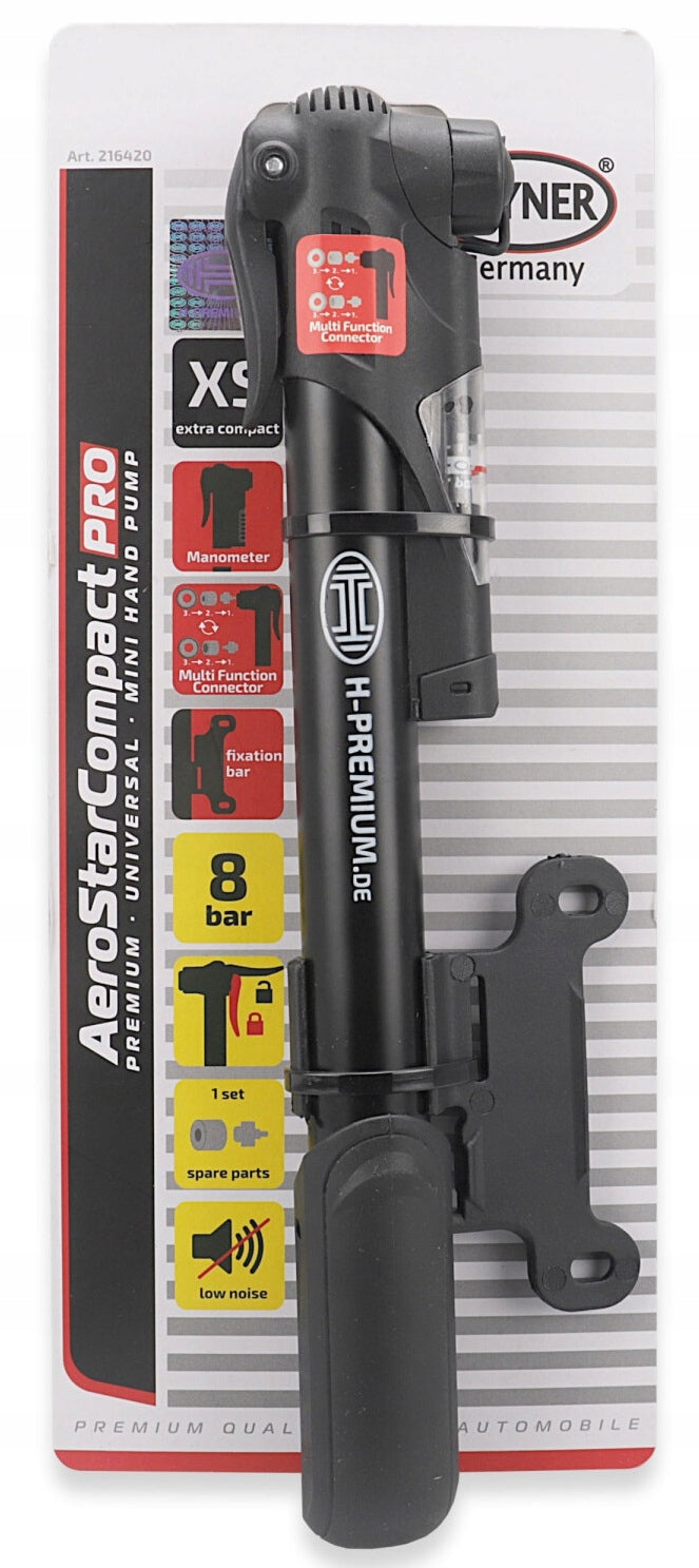 Mini Handheld Bicycle Pump with Pressure Gauge and AV,SV,DV Frame Holder Color black
