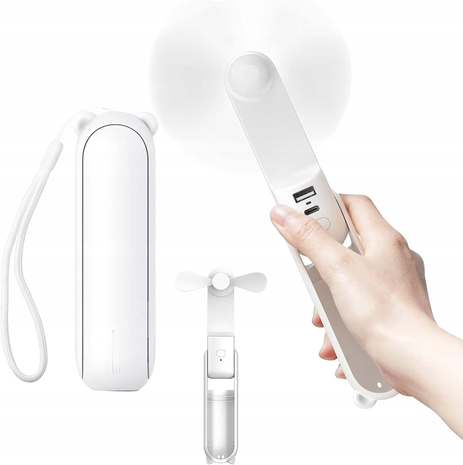 Mini Handheld Fan Folding USB Rechargeable 3 Speeds Cute