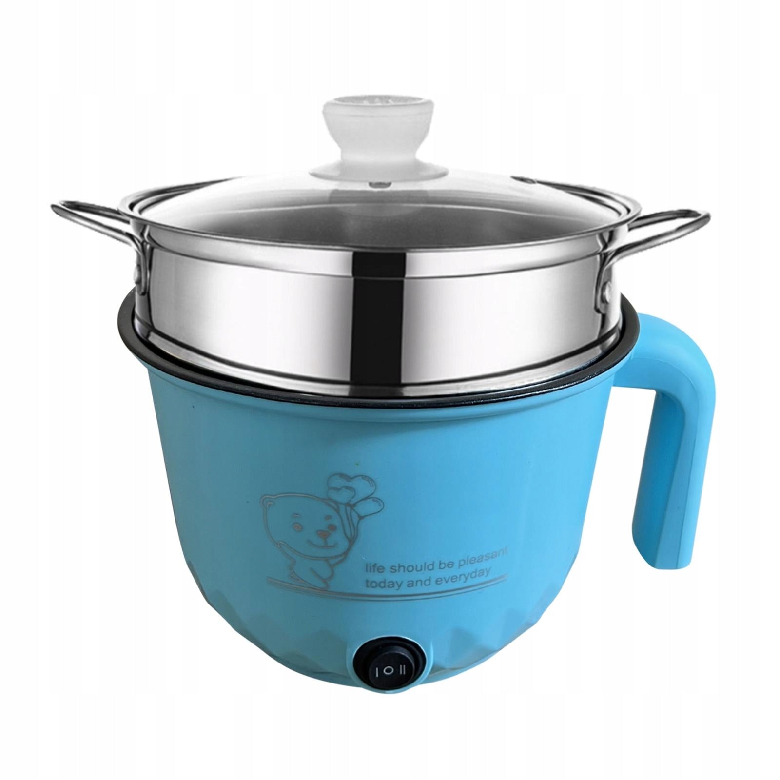 Mini Hot Pot Nonstick Dry Protection Household Stainless with steamer Blue