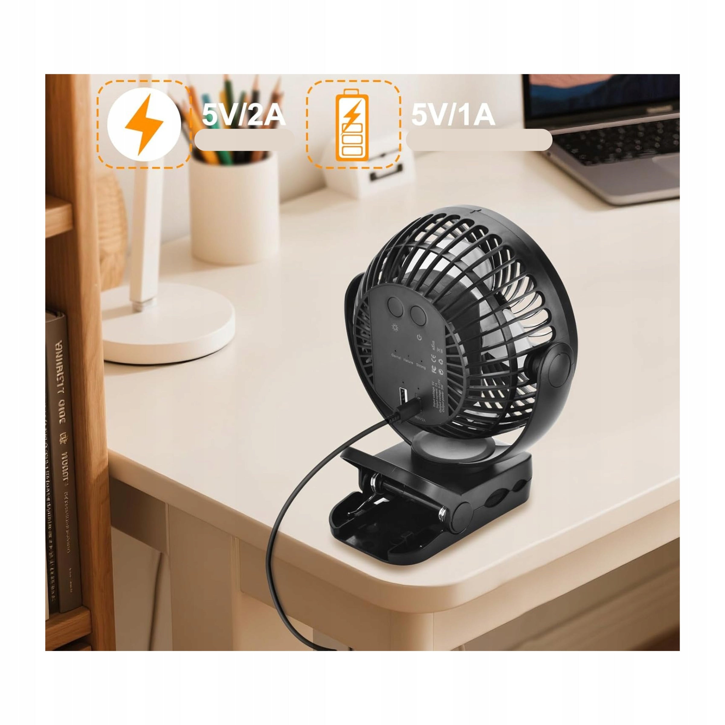 Mini Portable Desk Table Fan Black 3 Speeds 12000mAh Manufacturer code 5906651721170