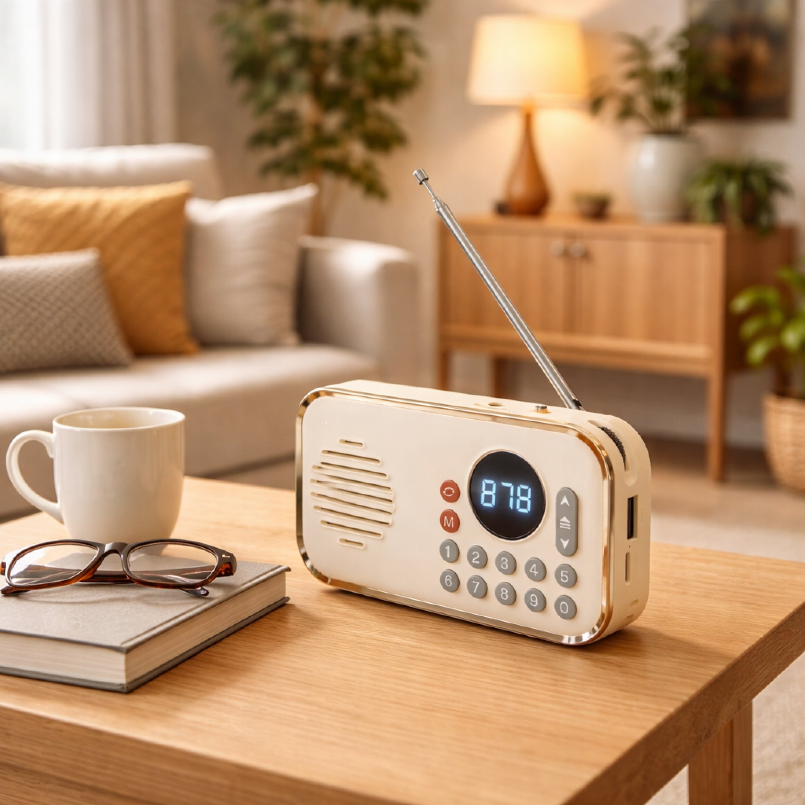 Mini Portable FM Radio Retro MP3 USB microSD Antenna Bluetooth Speaker Manufacturer code Małe Radio + Głośnik Bluetooth BEŻOWY P35