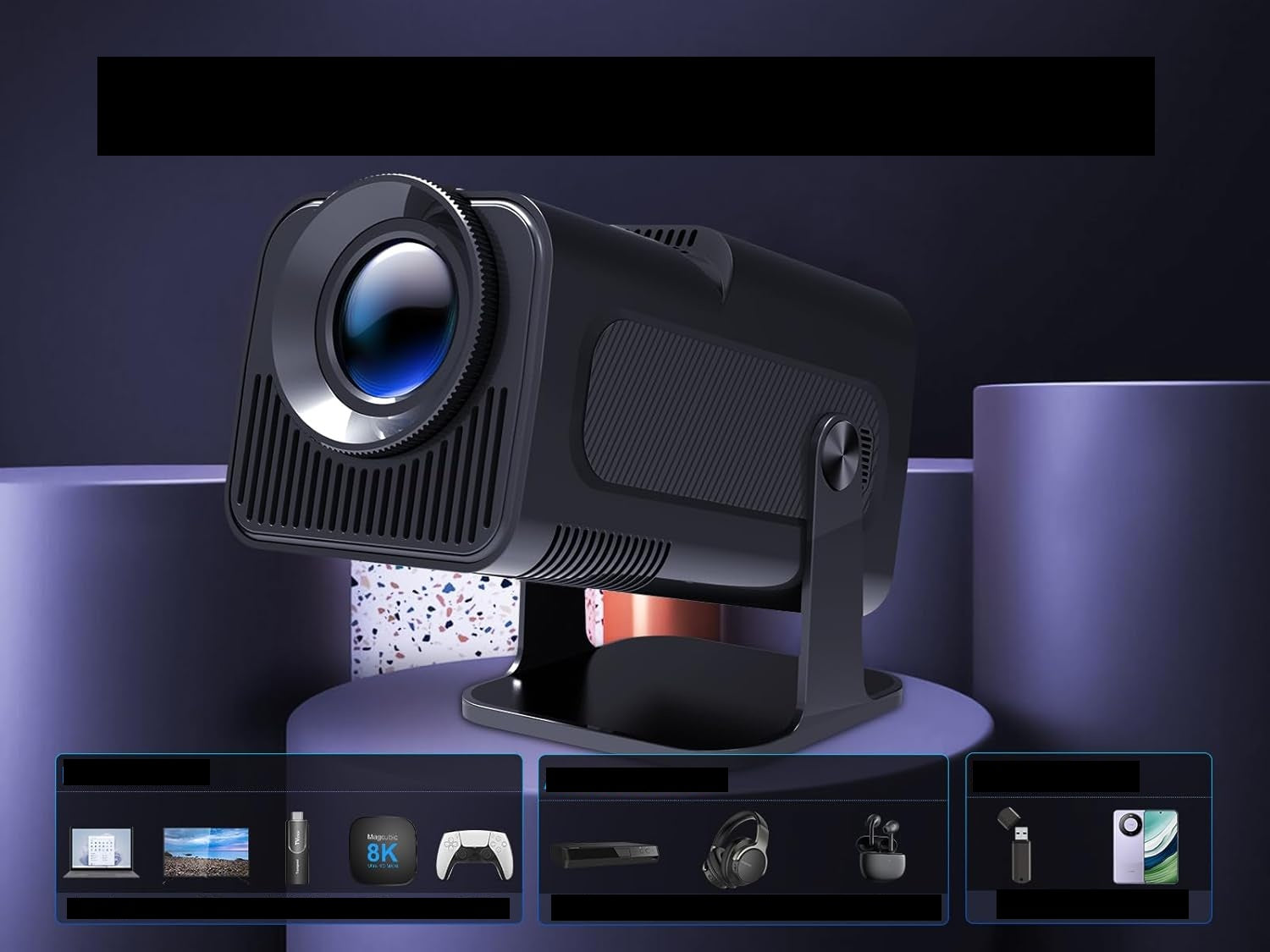 Mini Portable Projector 1080P 4K WiFi 6 BT Android 11 For Home Theater Model HY320N