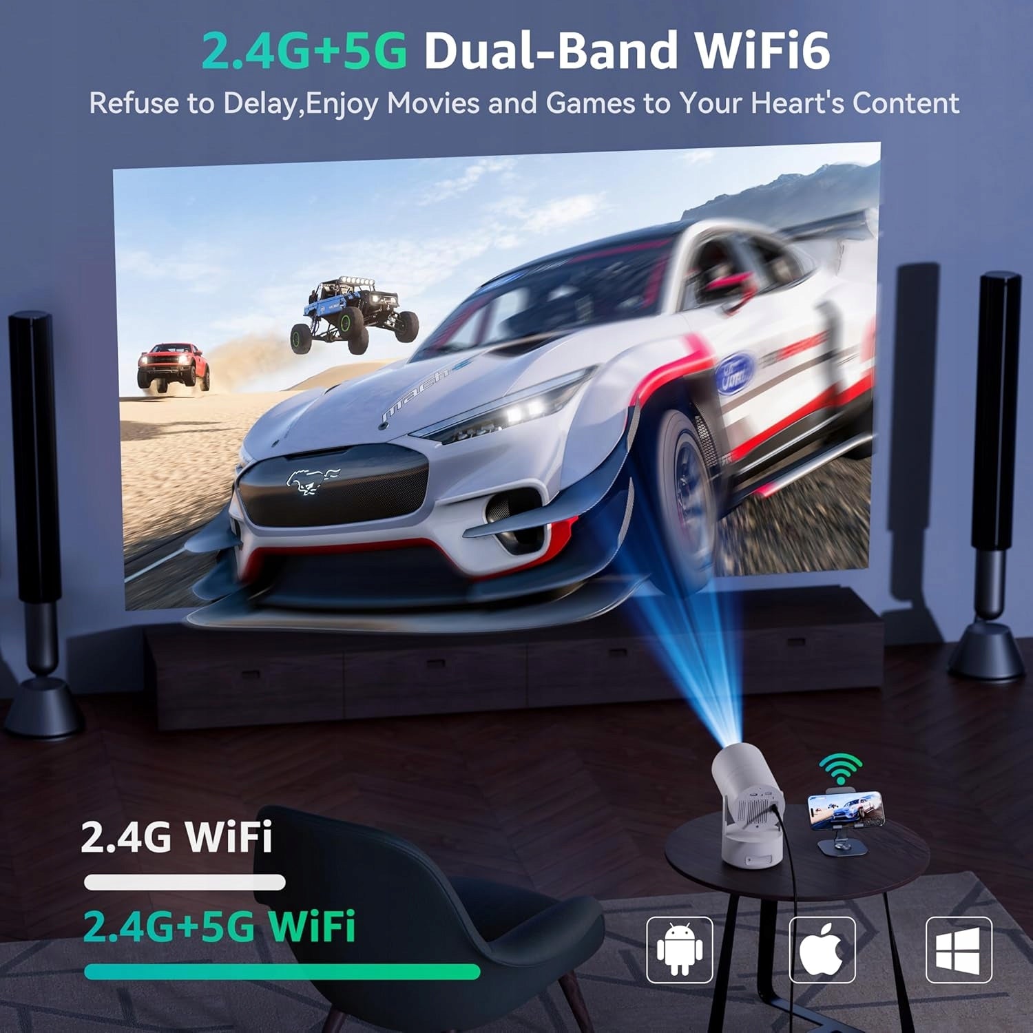 Mini Projector 1080P Android WiFi Bluetooth 4K HDMI LED Portable Projector Packaging status original