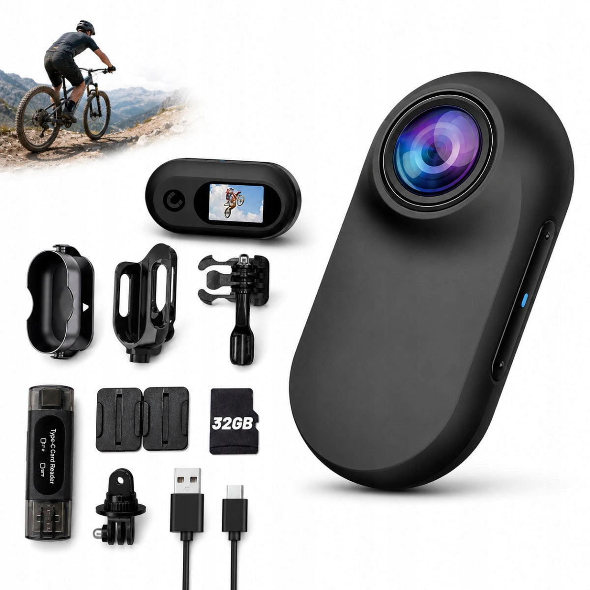 Mini Sports Camera, Full HD 1080P Black Magnetic Clip Holder