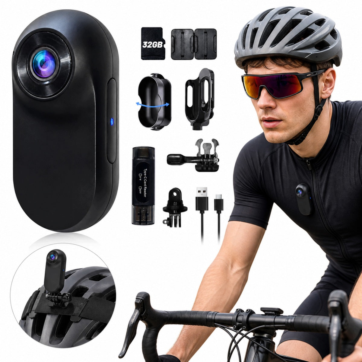 Mini Sports Camera , Full HD 1080P Magnetic Clip Mount