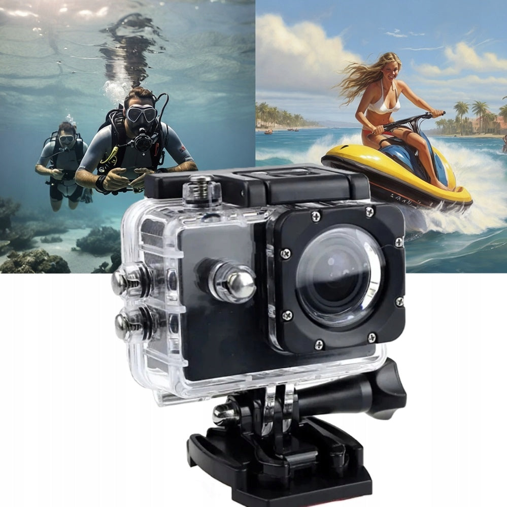 Mini Sports Camera Waterproof Up to 30m FULL HD 1080p Black + Akcesoria Brand no brand