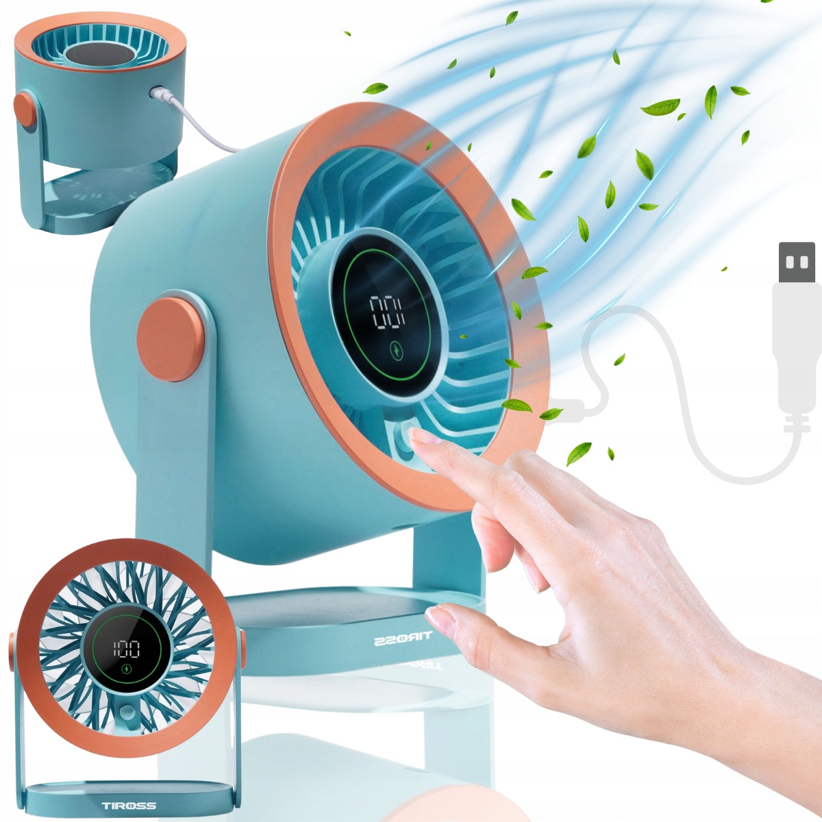 Mini USB-C fan purple with LED display and rotating head