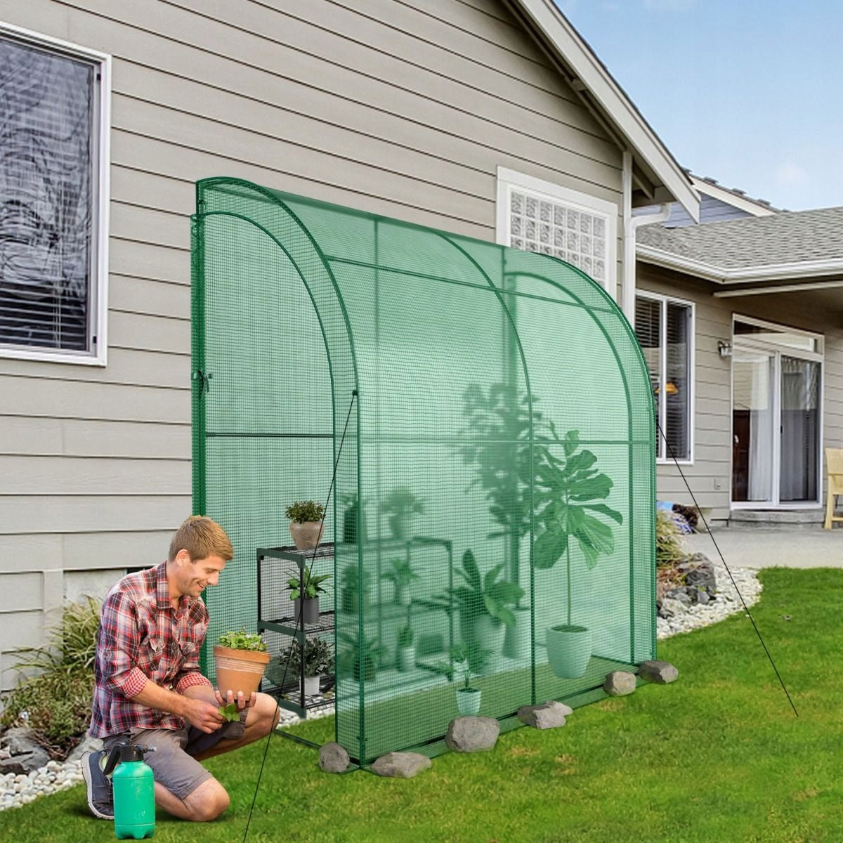Mini garden greenhouse with flowerbed Greenhouse Width 98 m