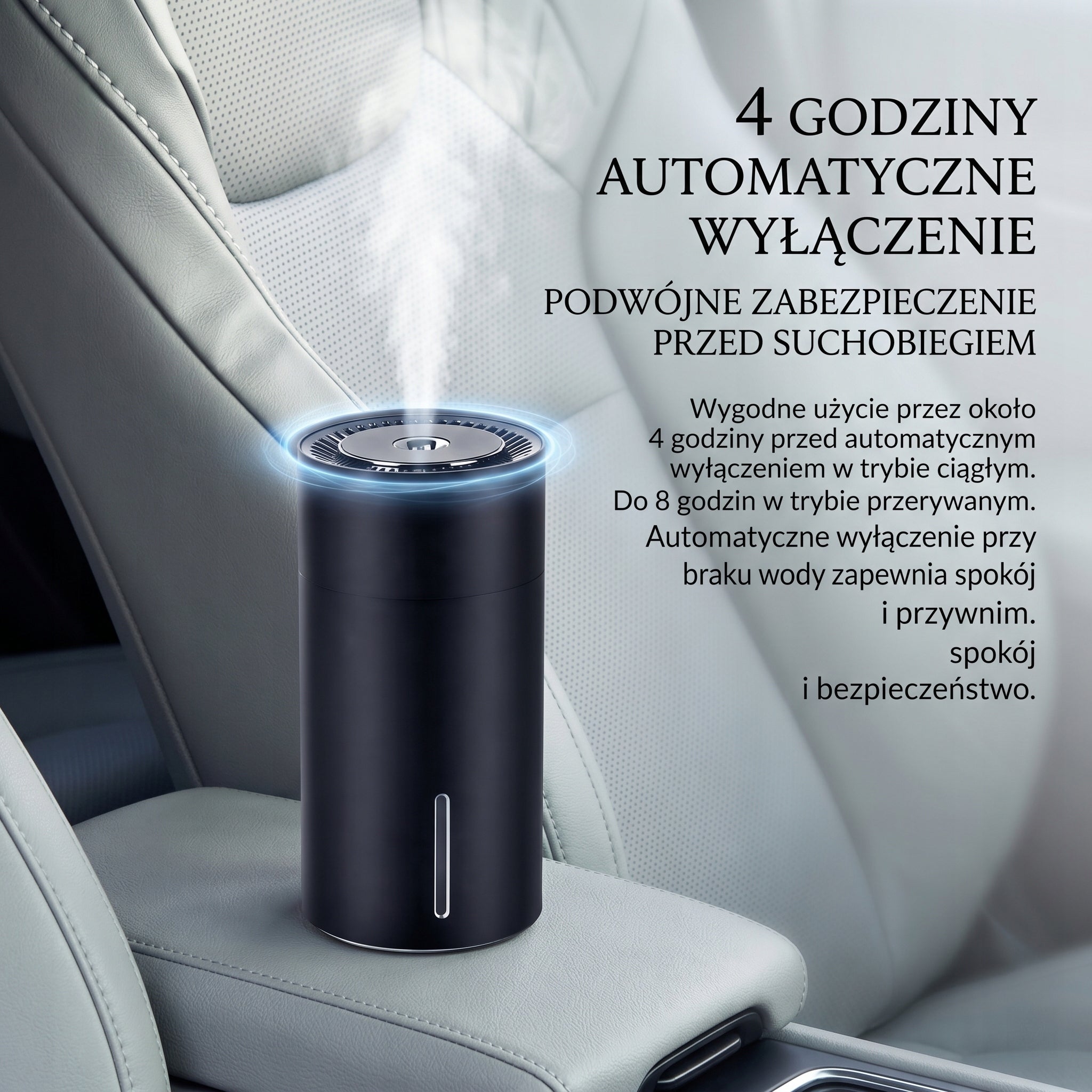 Mini nawilżacz powietrza do samochodu i biura, USB, automatyczne wyłączenie Dominant color black