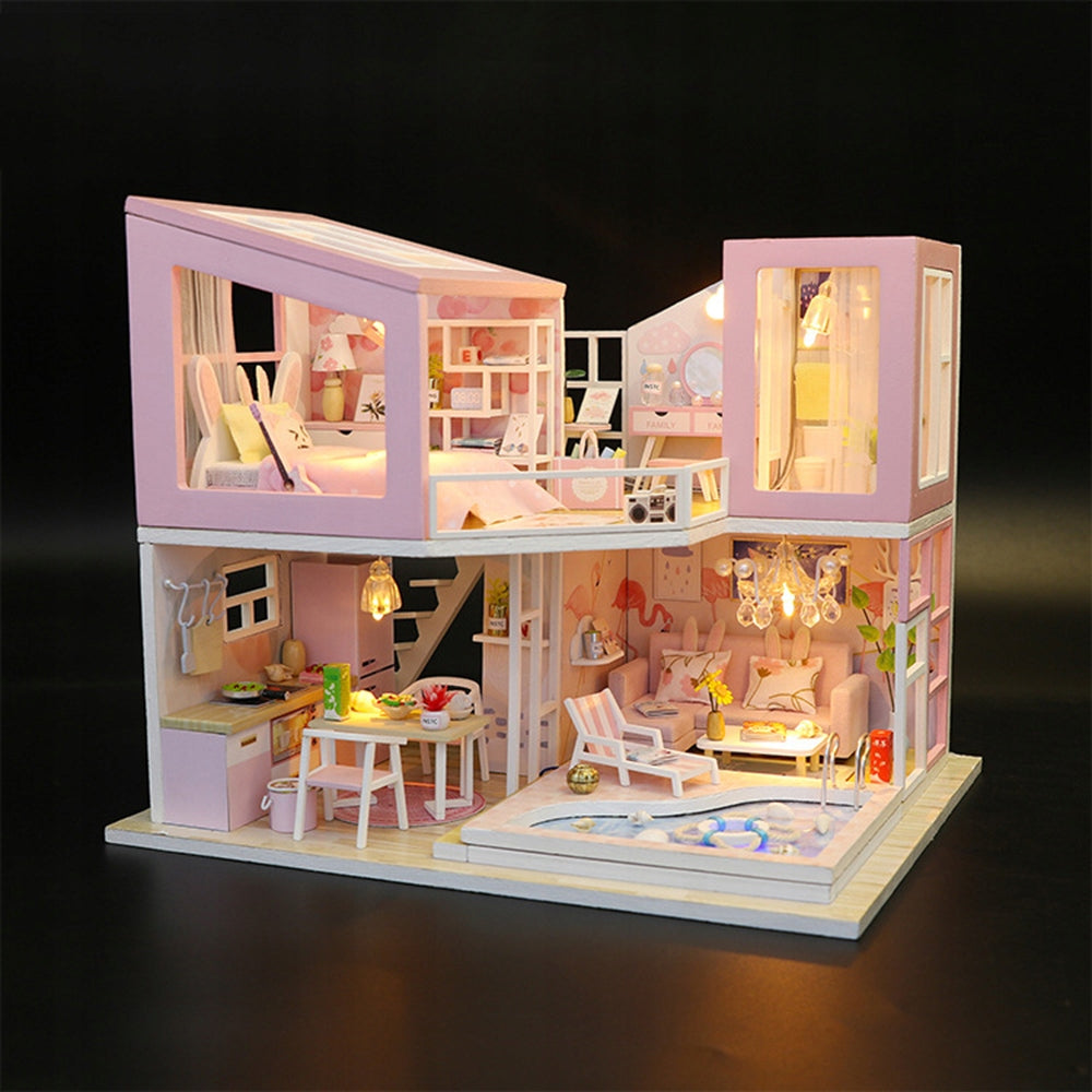 Miniature DIY Drewen Dollhouse with Furniture and LED WI