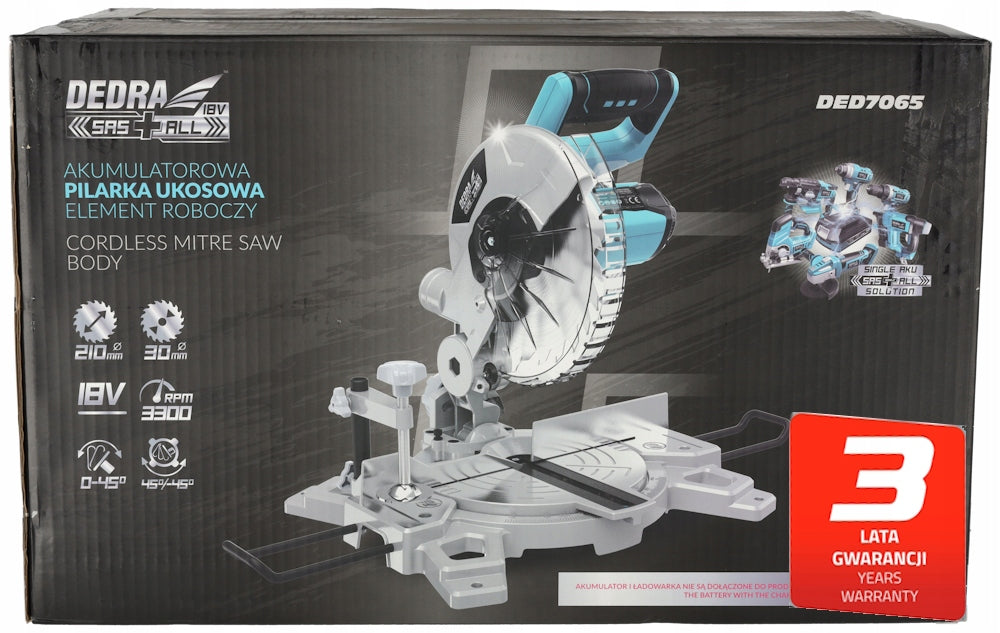 Miter saw cordless bevel saw for wood 210mm DEDRA SAS+ALL Number of batteries brak akumulatora