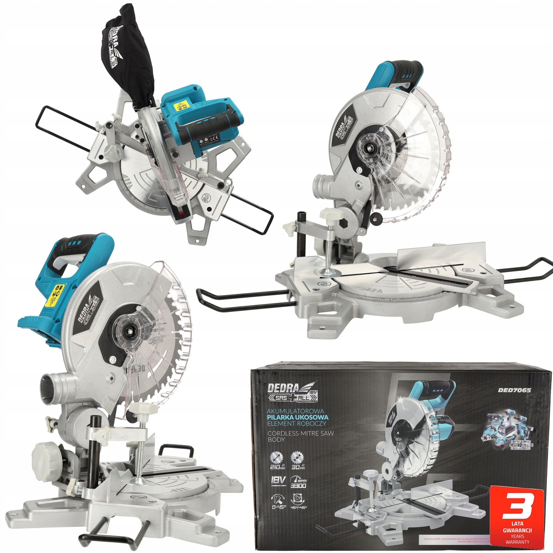 Miter saw cordless bevel saw for wood 210mm DEDRA SAS+ALL