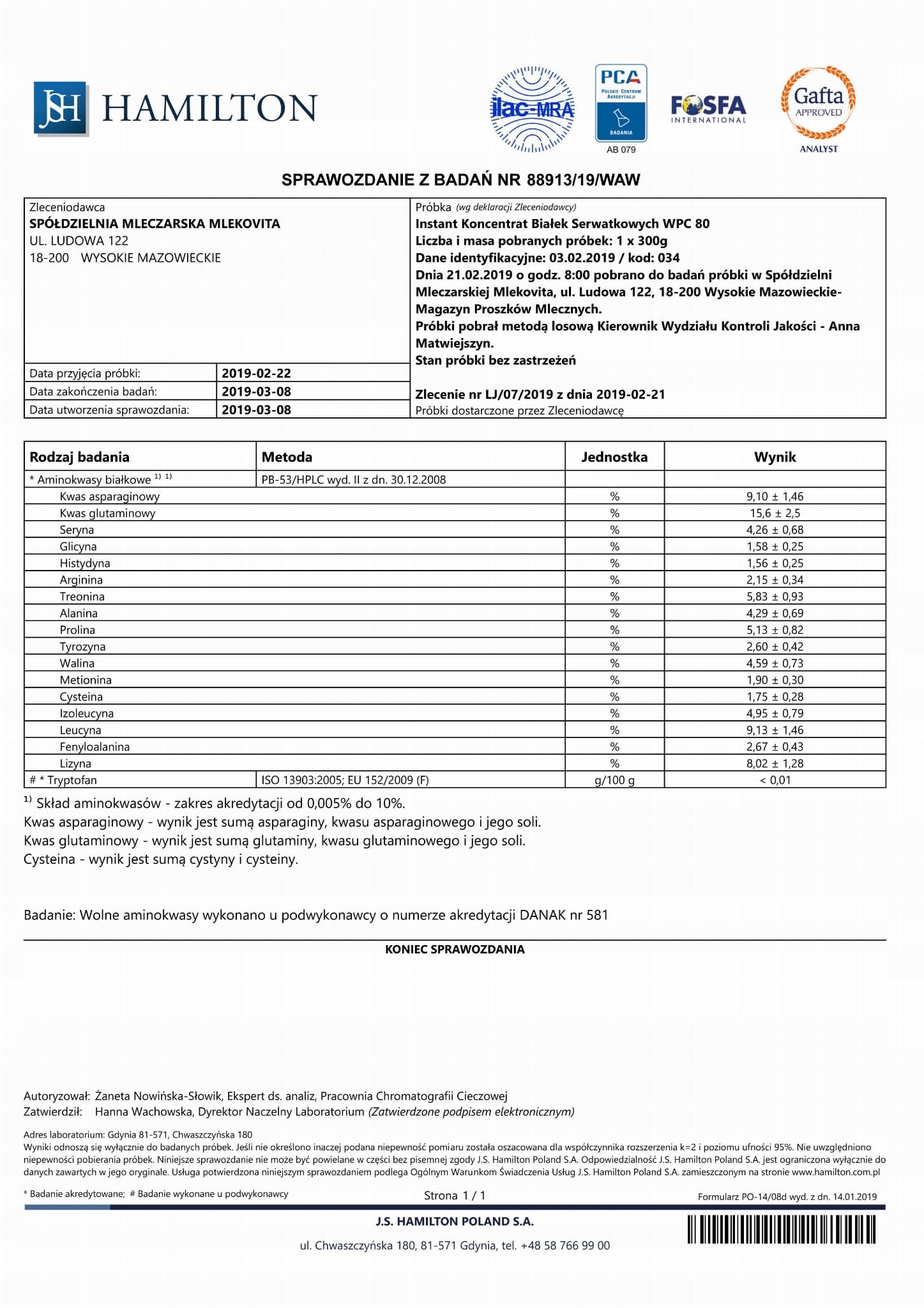 Mlekovita SBA WPC80 instant 1400g - Chocolate Expiration date at least six months from the date of purchase