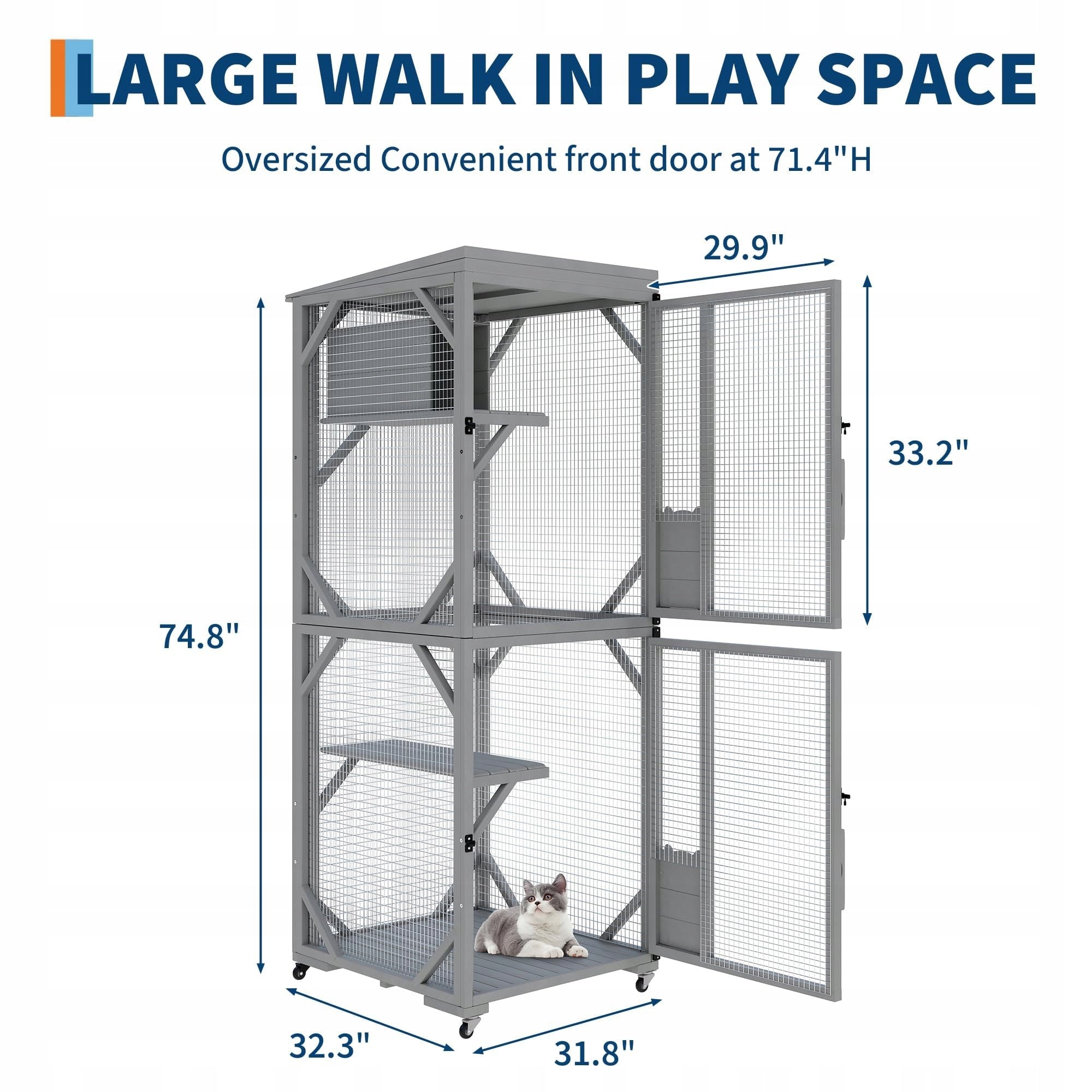 Mobile Catio on Wheels 2-Story Wooden Cat Enclosure 190 x 82 x 81 cm Brand no brand