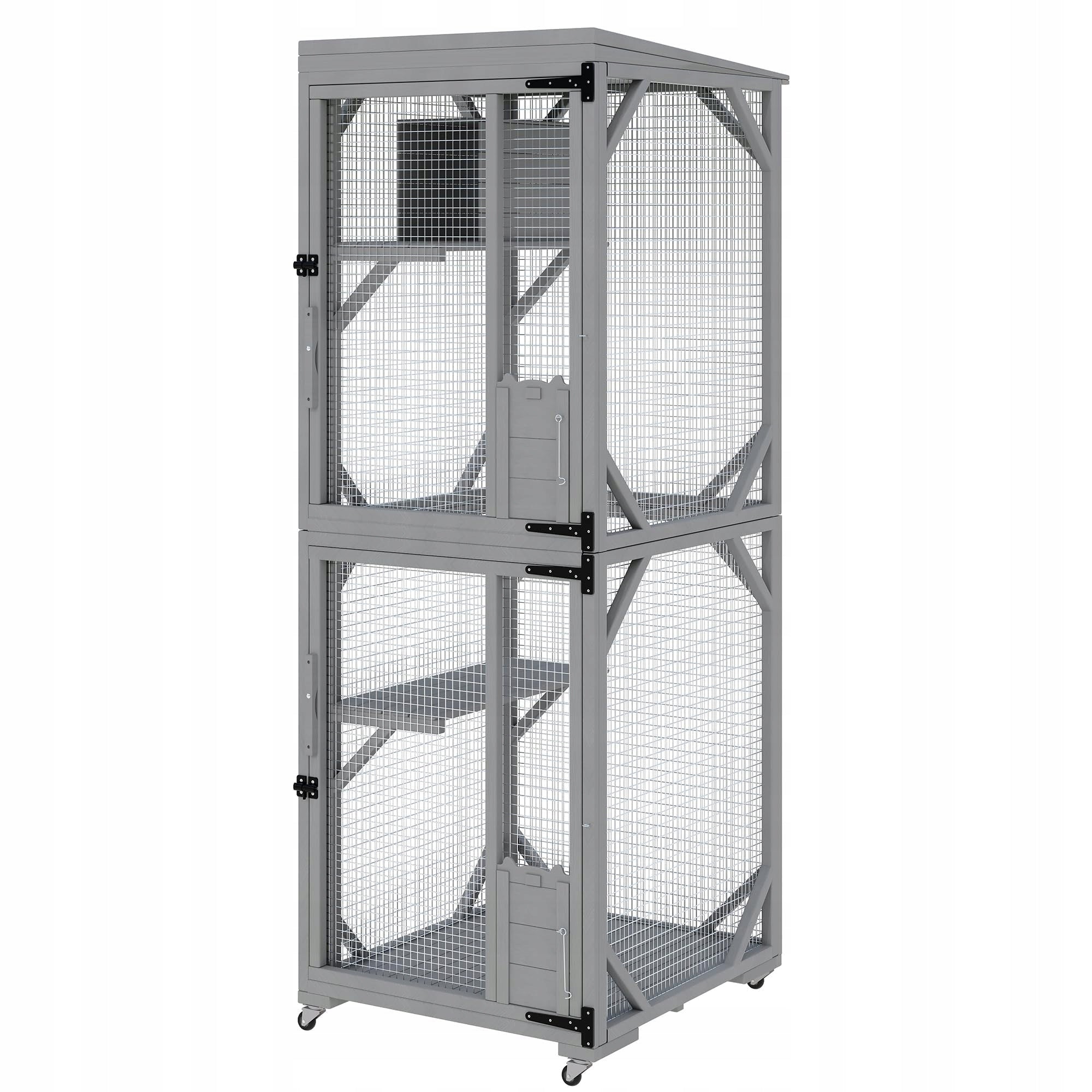 Mobile Catio on Wheels 2-Story Wooden Cat Enclosure 190 x 82 x 81 cm Product width 82 cm