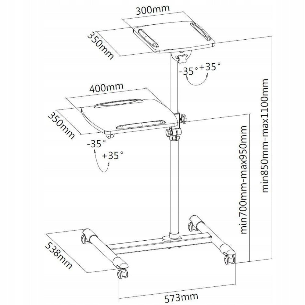 Mobile Presentation Table for Projector with Shelf High Techly Brand Techly