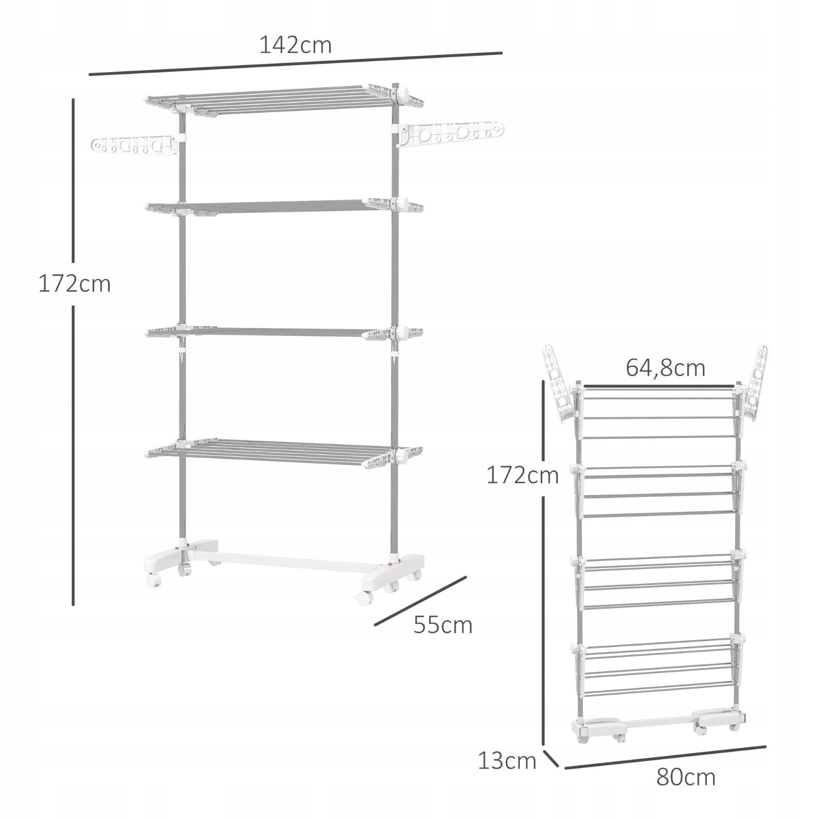 Mobile laundry rack on wheels, 4 levels, foldable, 142 x 55 x 172 c Brand no brand