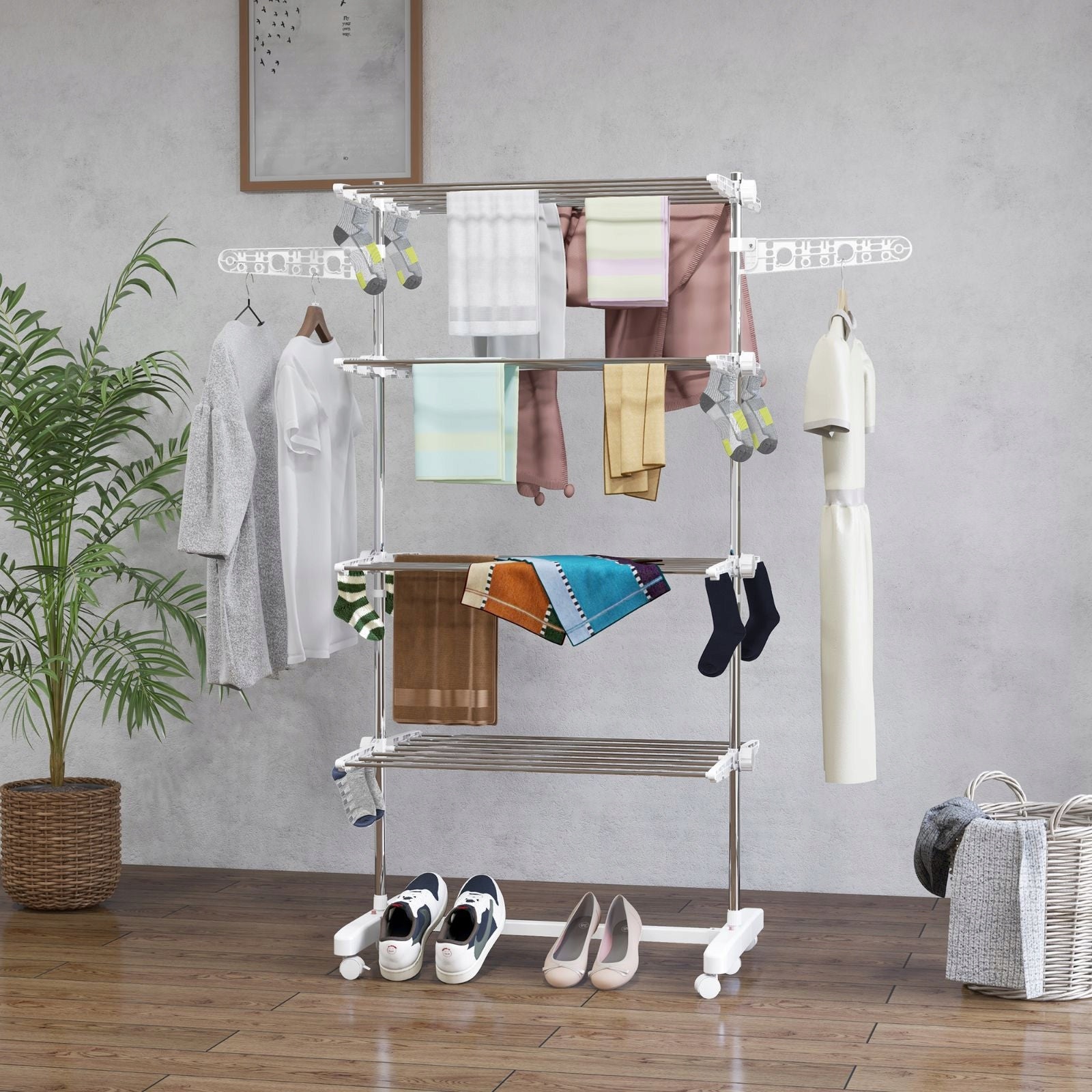 Mobile laundry rack on wheels, 4 levels, foldable, 142 x 55 x 172 c Product weight with unit packaging 4.7 kg