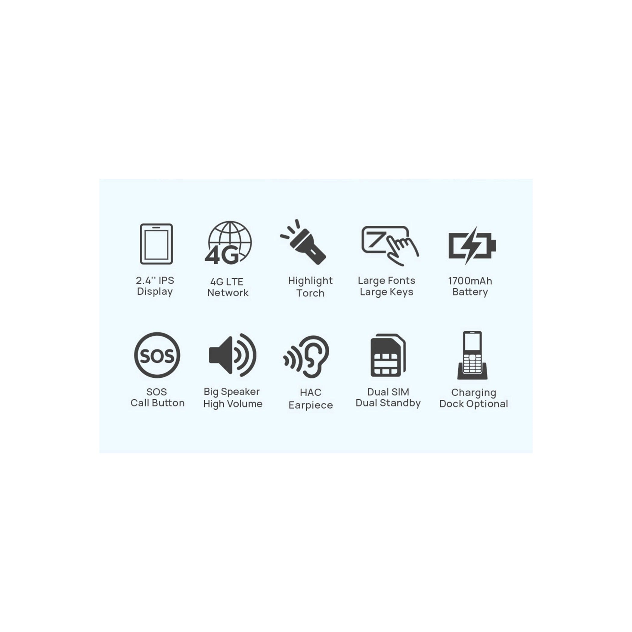 Mobile senior phone Uniwa V2000 48 MB / 128 MB 4G (LTE) black Charger included yes