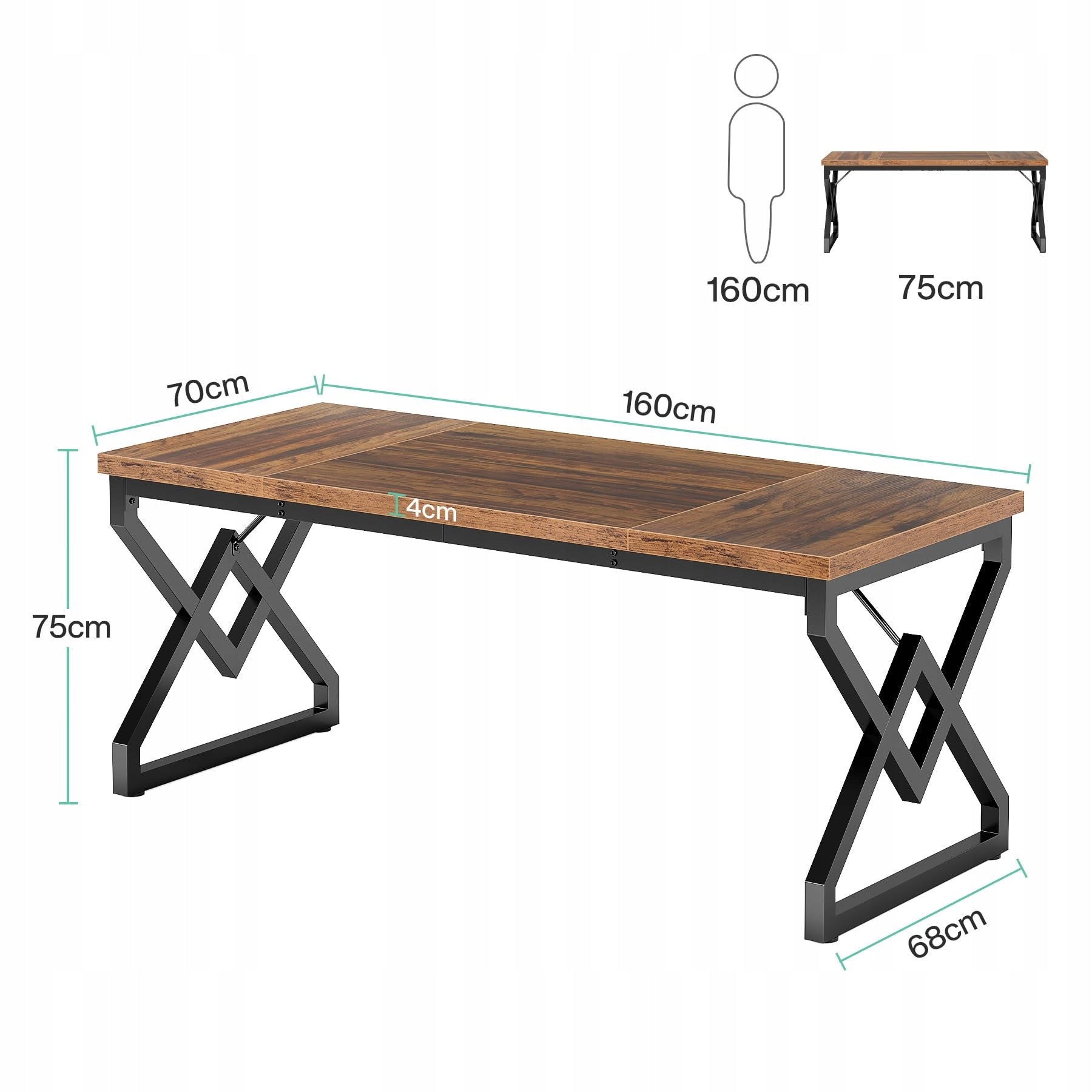 Modern 160x70x75cm Office Desk Thick Wood Top Metal Frame Study Work Table Packaging status original
