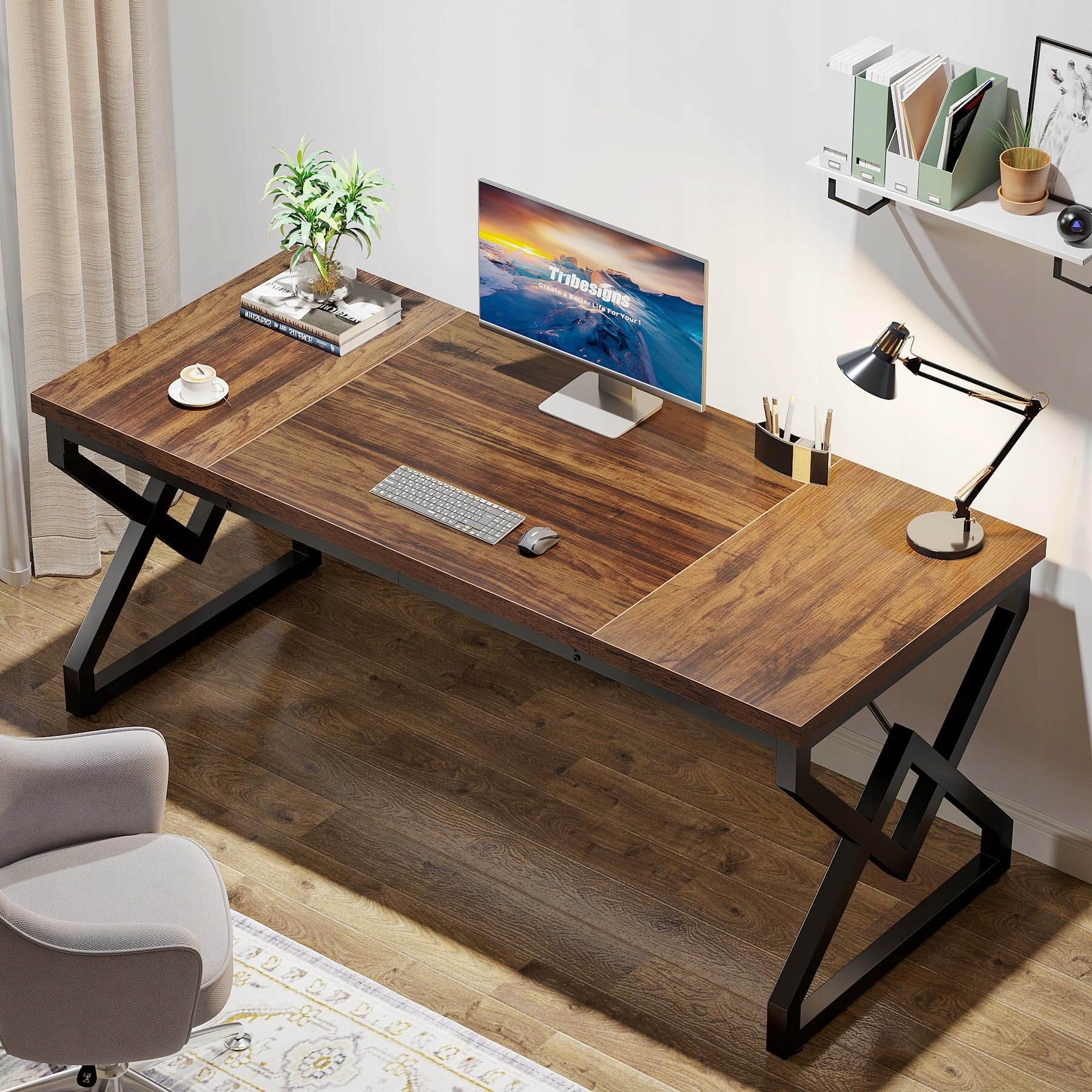 Modern 160x70x75cm Office Desk Thick Wood Top Metal Frame Study Work Table