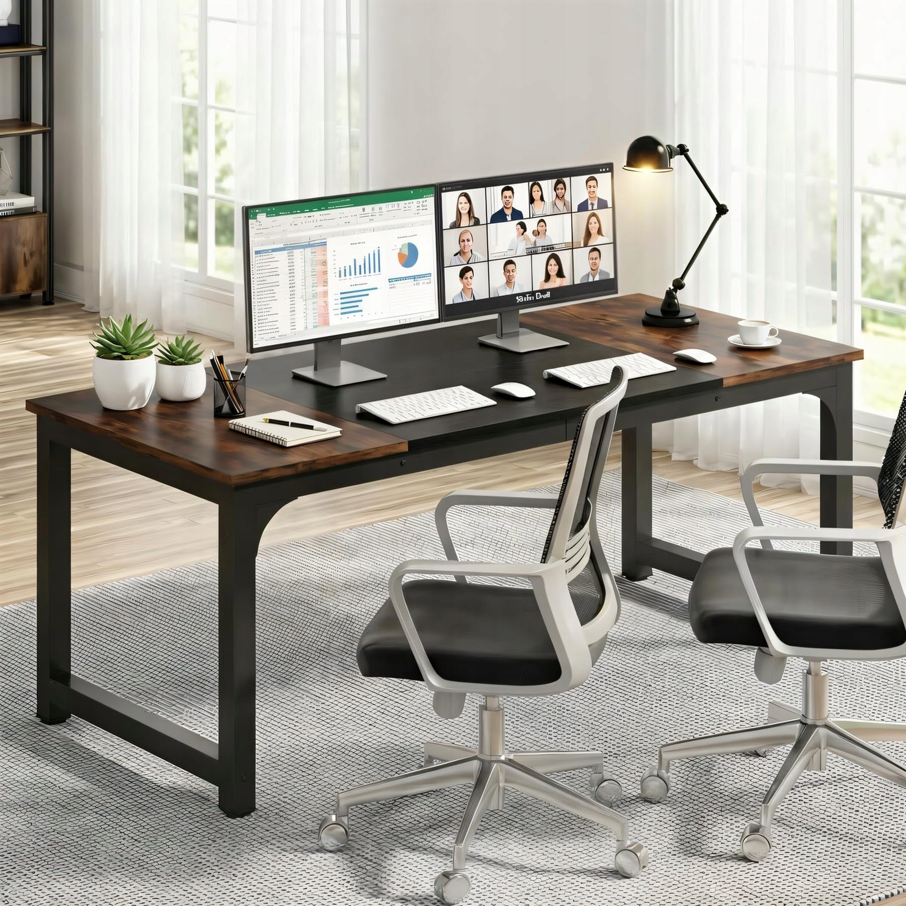 Modern Computer Desk 180x80x75cm Metal Frame Double Office Dining Table