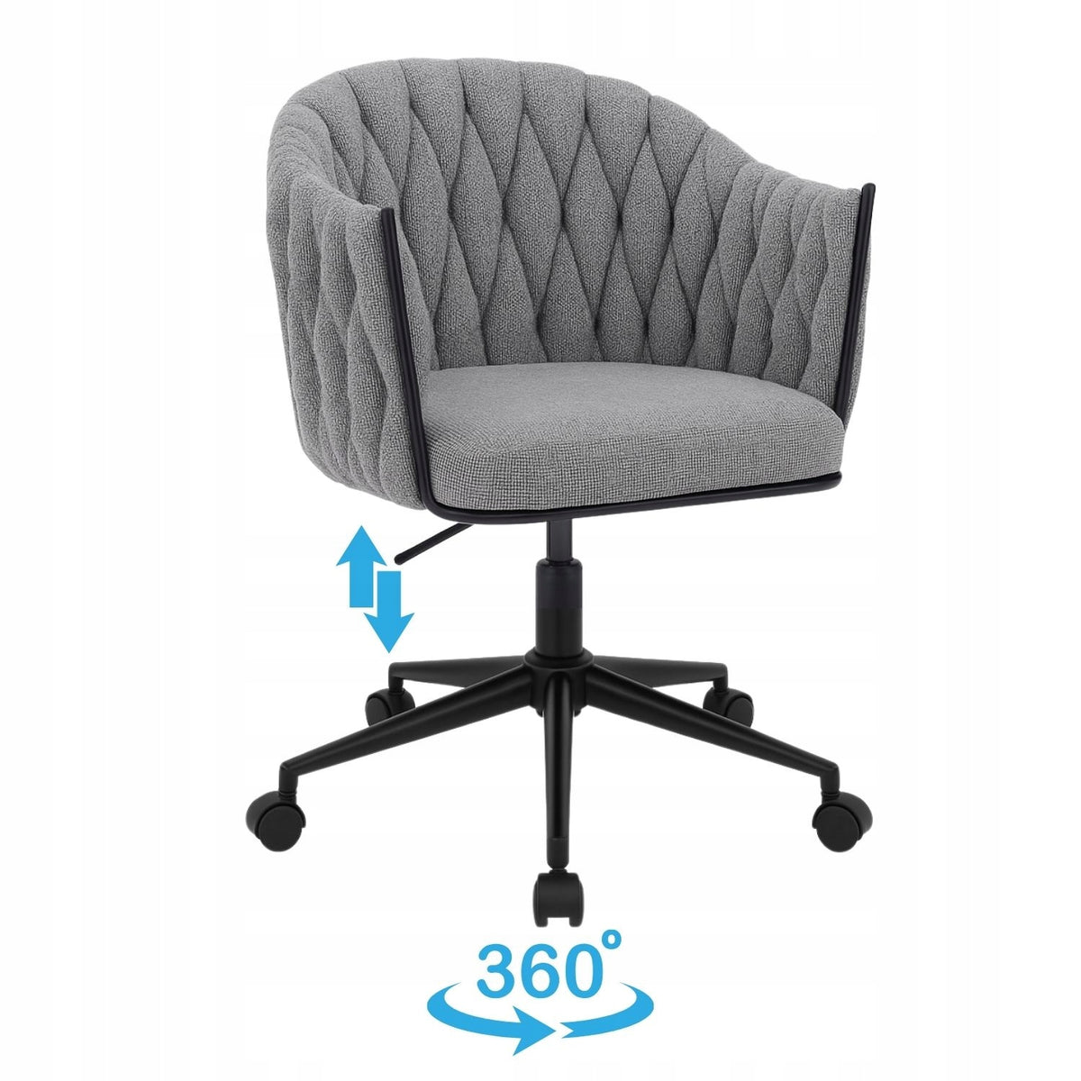 Modern Swivel Armchair Braided Armrests Grey NADINE Brand MONOVO