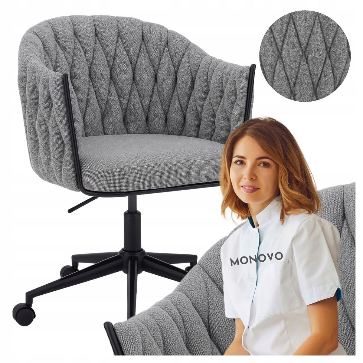 Modern Swivel Armchair Braided Armrests Grey NADINE