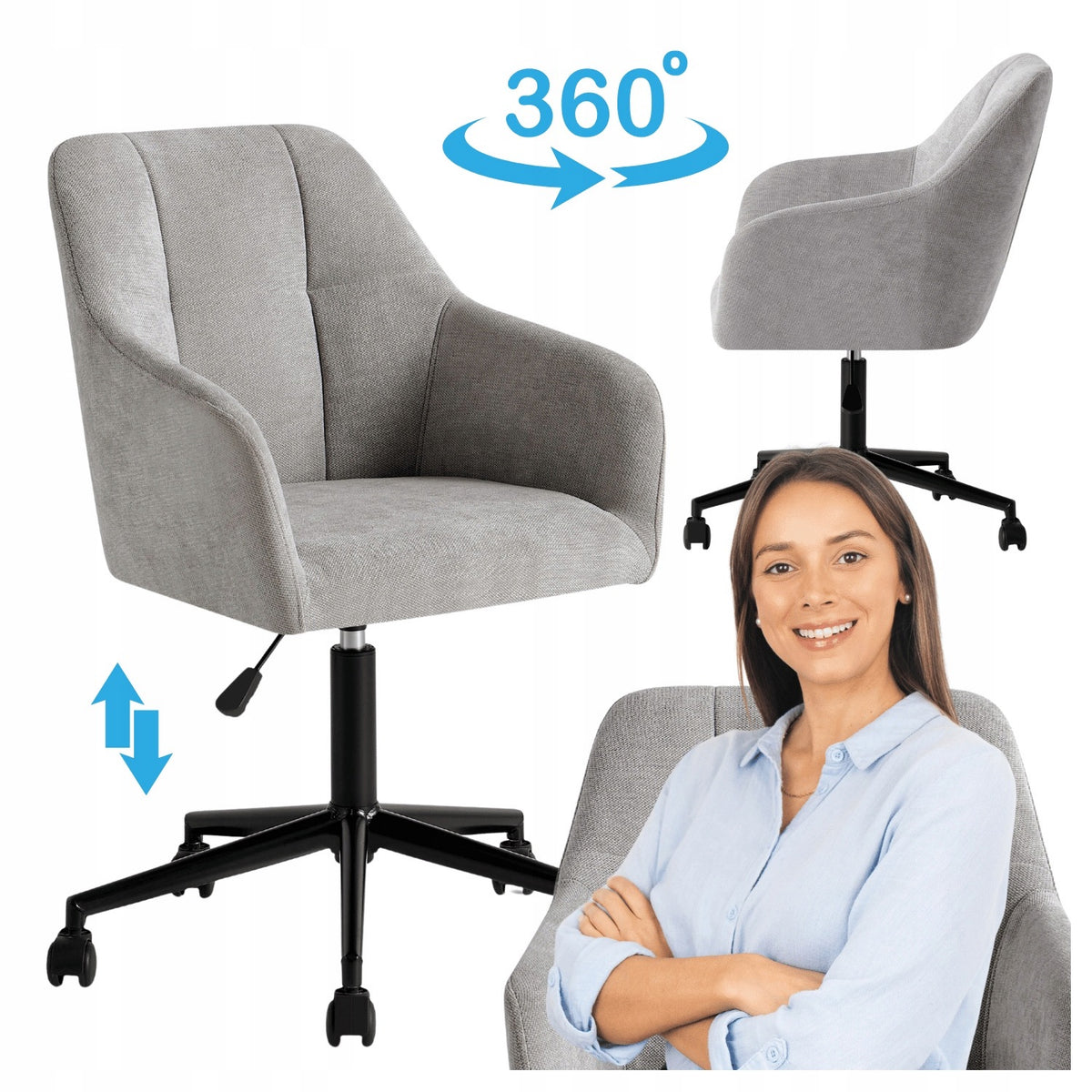 Modern Upholstered Swivel Chair for Desk Light Grey Black BALOS