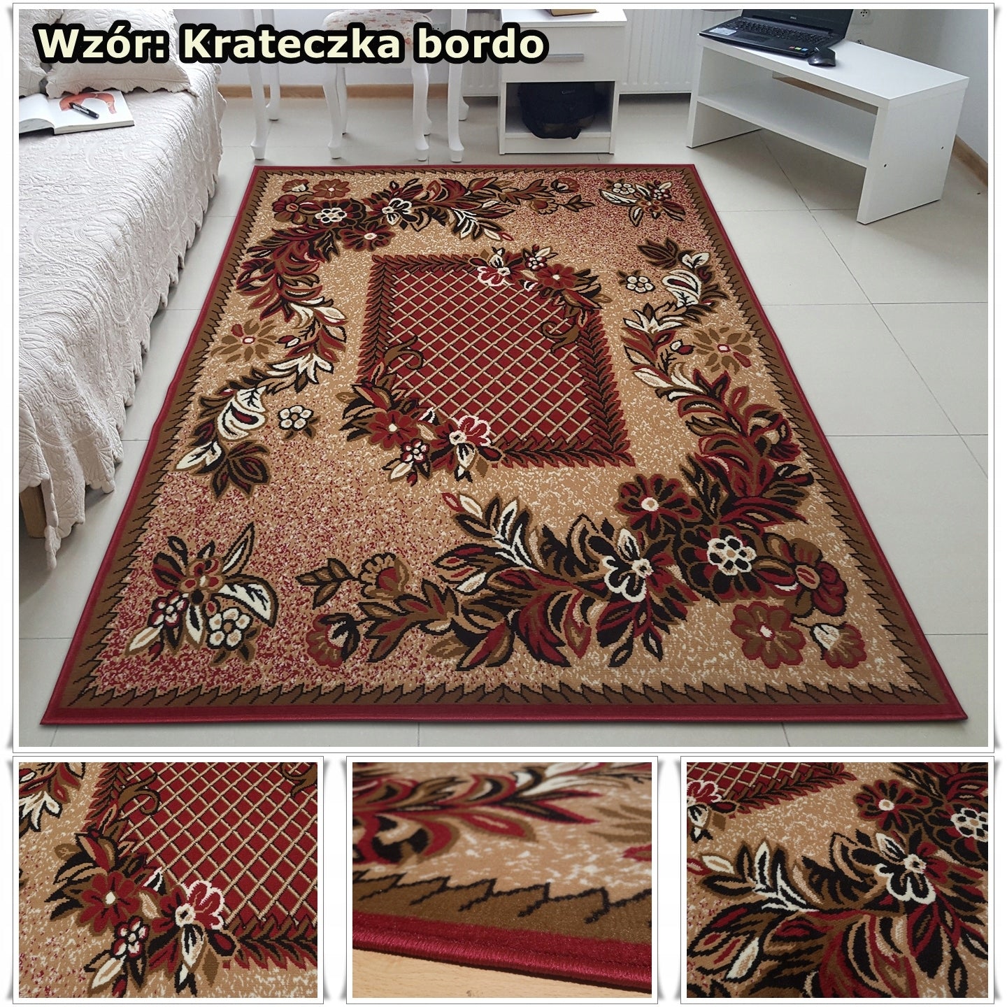 Modern Woven Carpet 300x400 Grey Brown Bordo Alfa BCF Shiraz HQ 3x4 Thickness 10 mm