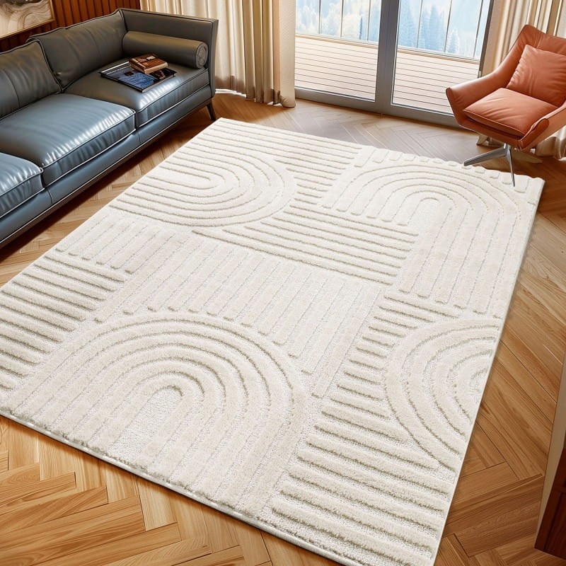 Modern carpet for bedroom living room 3D cream 140 cm x 200 cm certificate Packaging status original