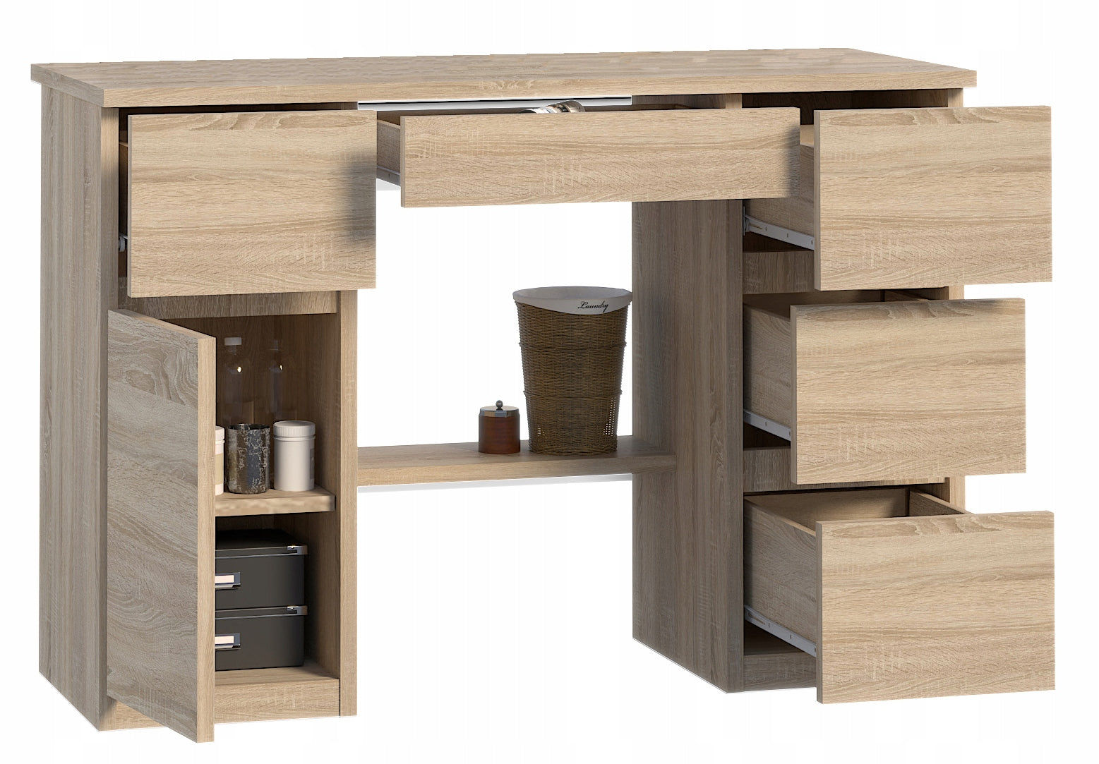 Modern desk OLIVIA SONOMA OAK with 5 drawers and cabinet, functional EAN (GTIN) 5907059941726