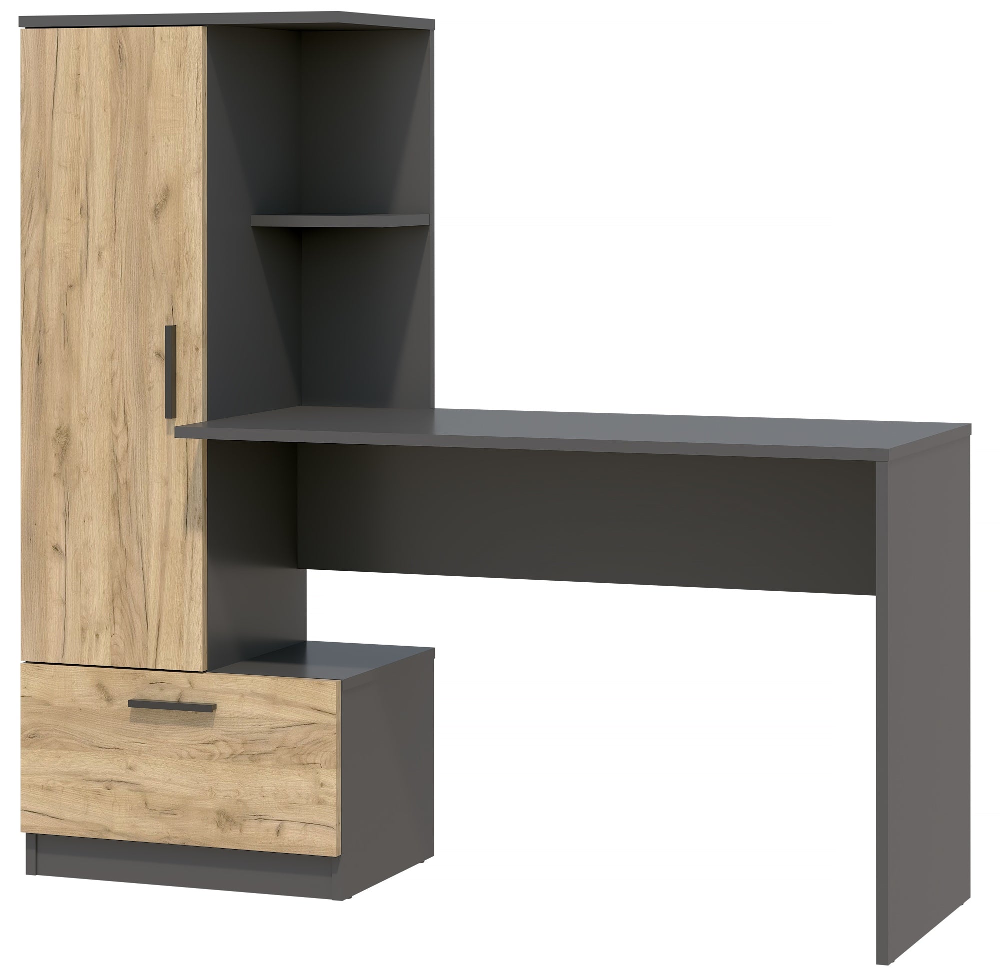 Modern desk with bookcase REGI OAK CRAFT/ ANTHRACITE BOOKCASE DESK DRAWER