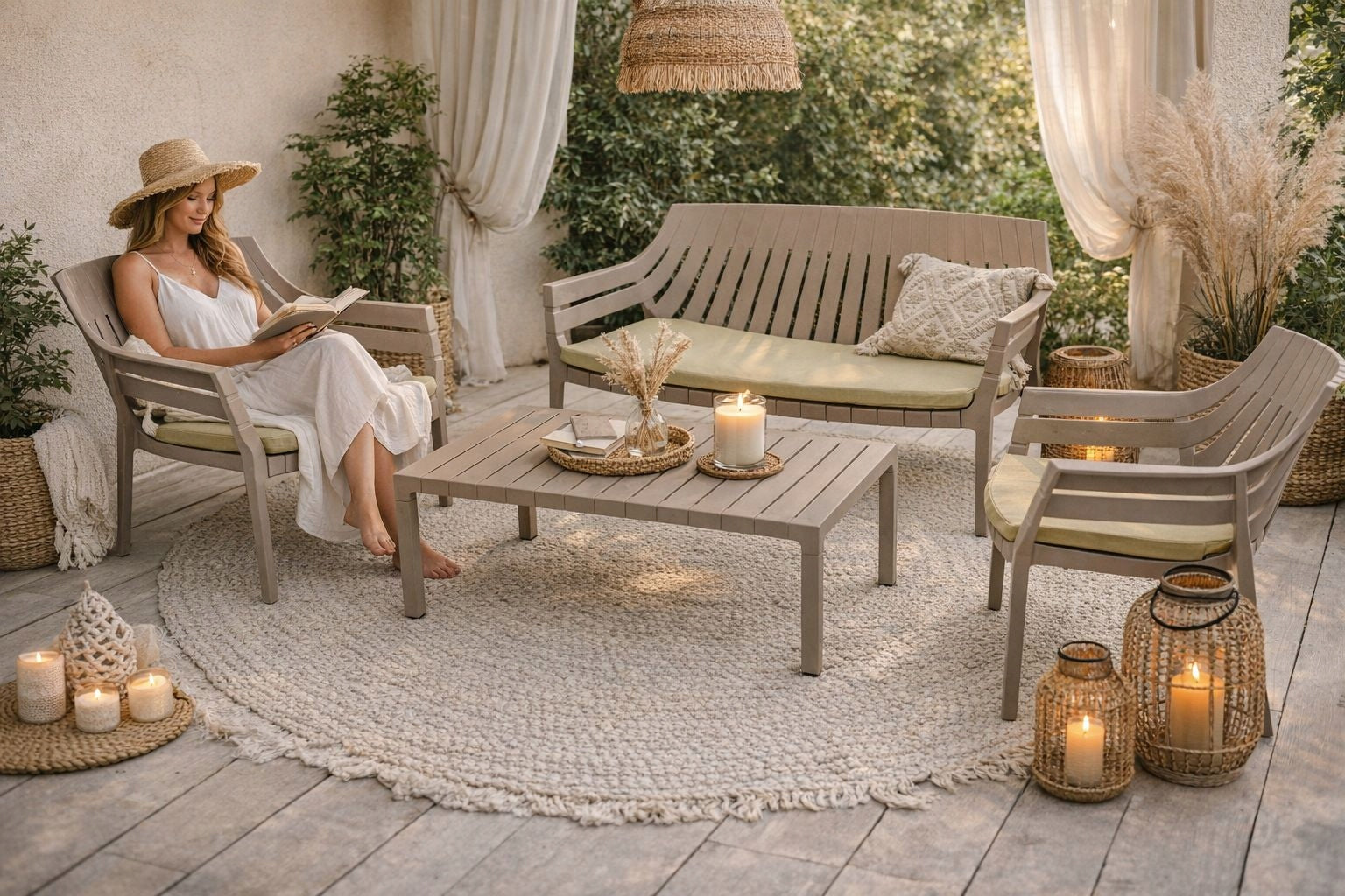 Modern terrace set balcony AZURE sofa+ 2 armchairs+pillows+table Manufacturer code 30892