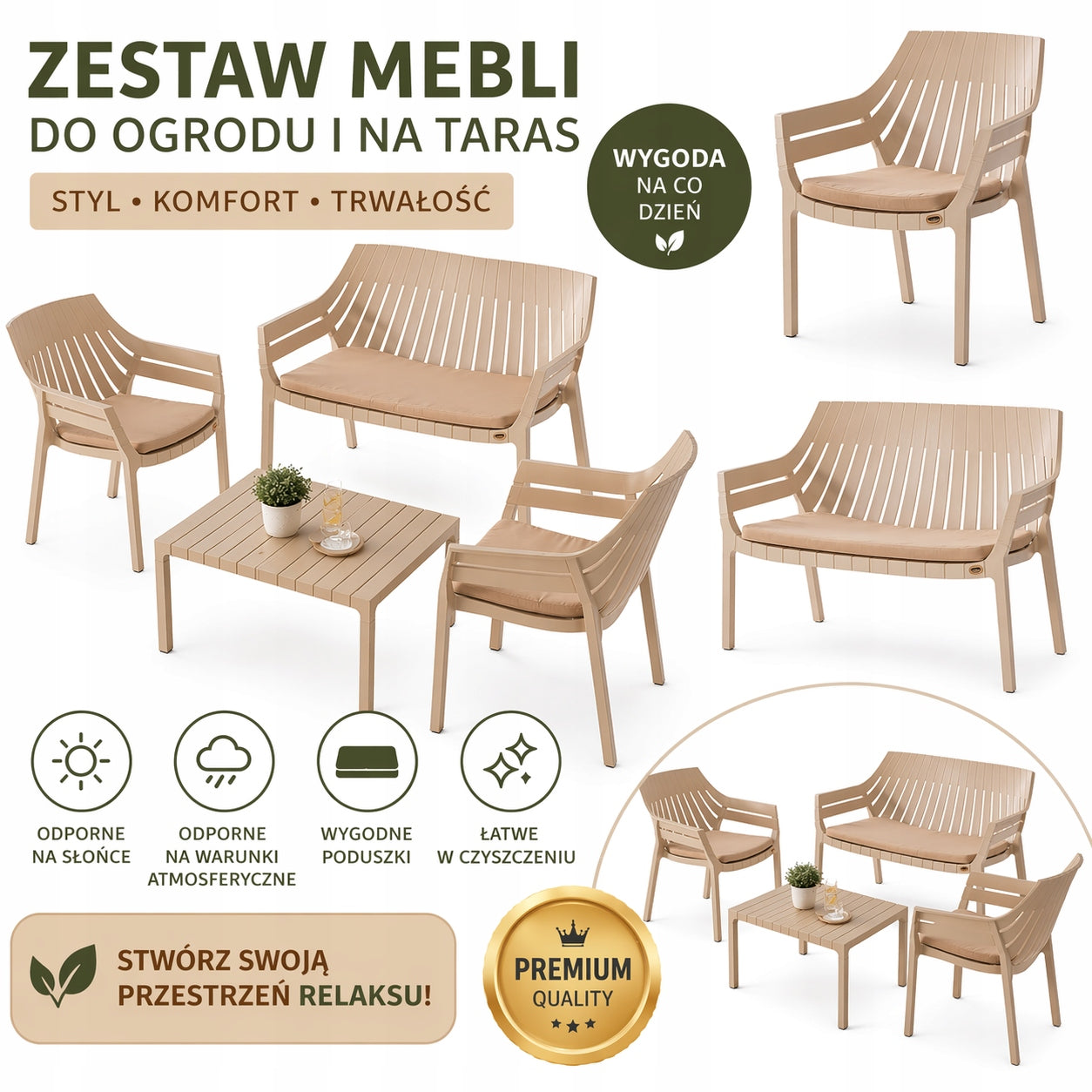 Modern terrace set balcony AZURE sofa+ 2 armchairs+pillows+table Packaging status original