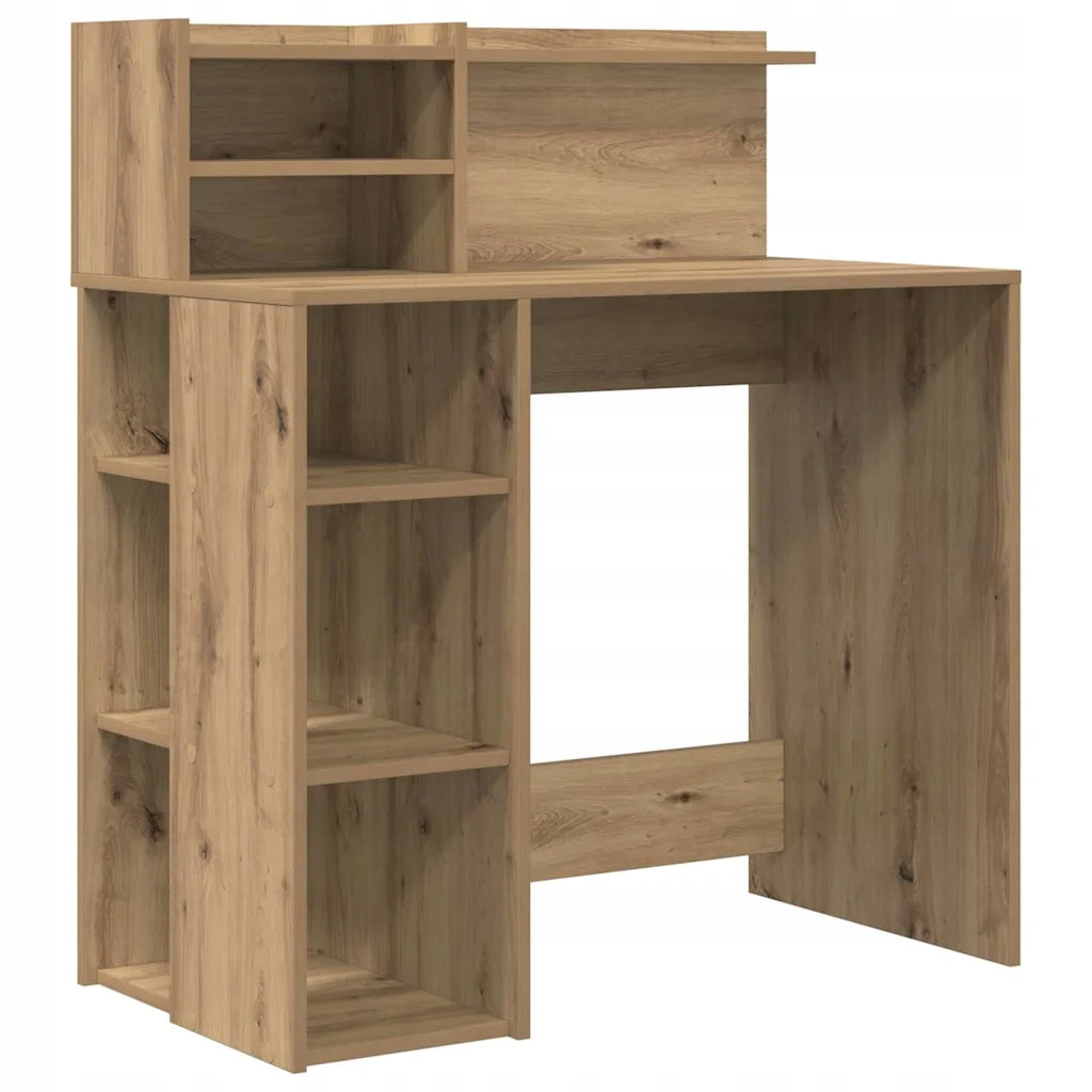 Modern writing desk with shelves in artisan oak