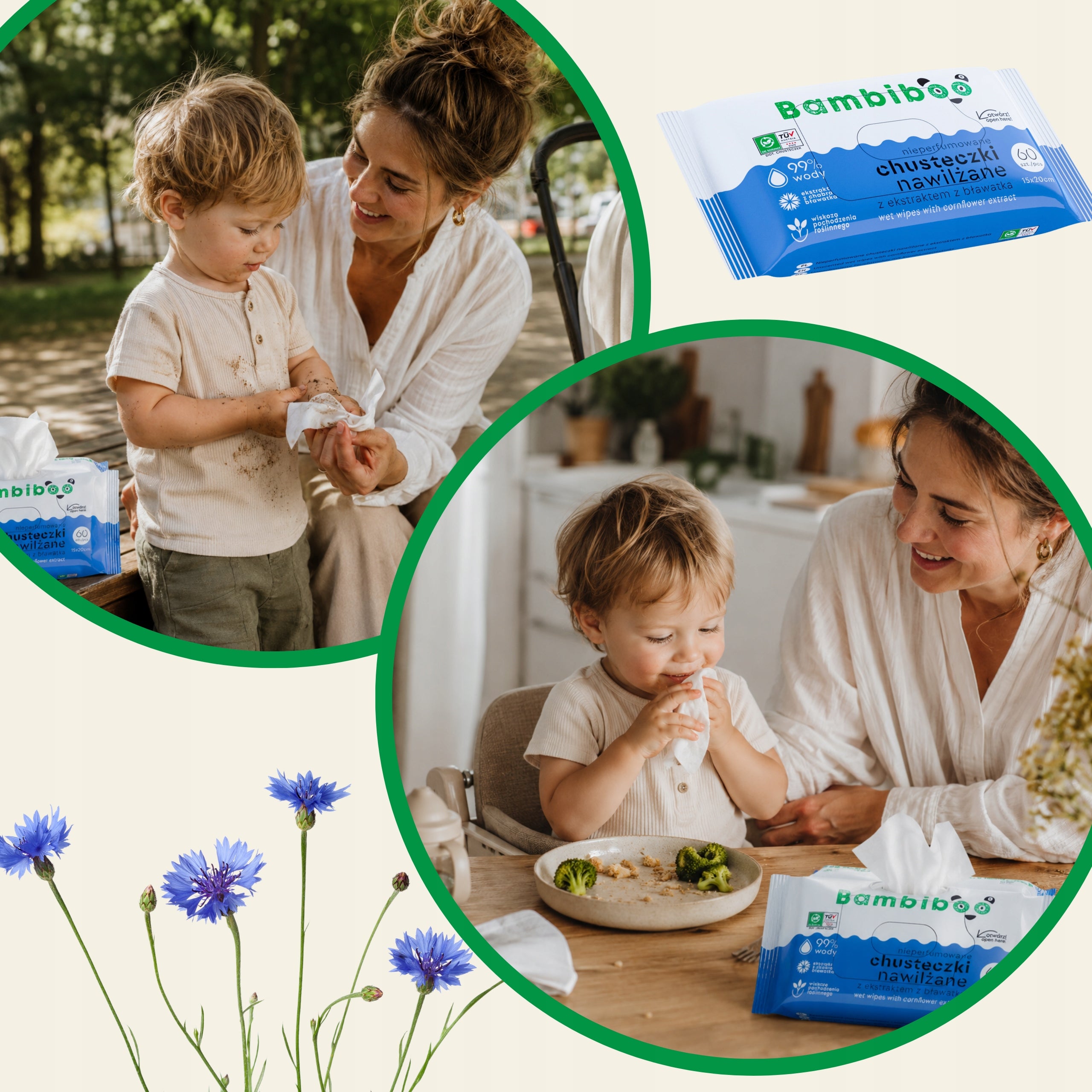 Moisturized Wipes Bambiboo With Cornflower Extract 60 pcs. 99% Water Packaging status original