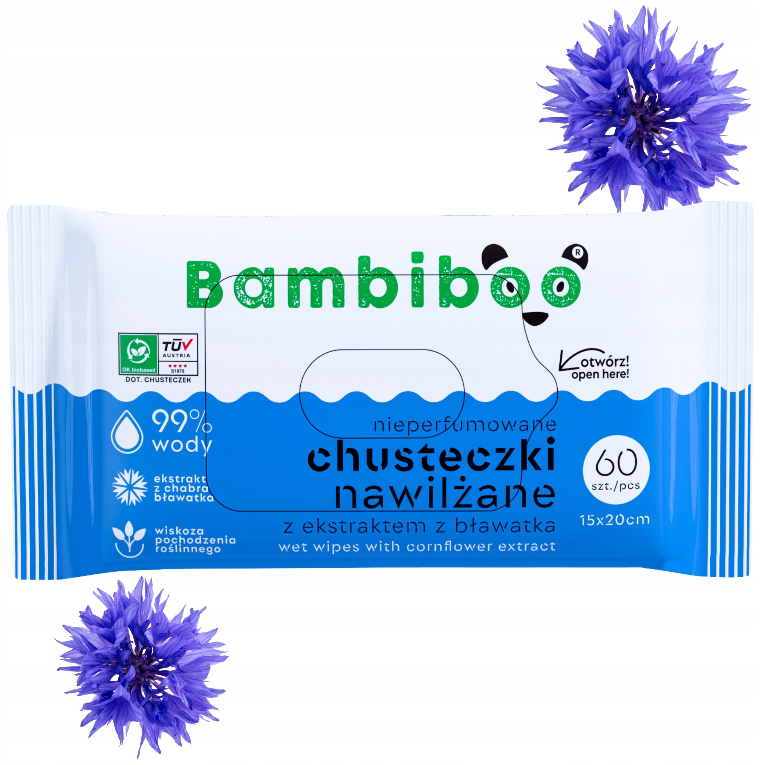 Moisturized Wipes Bambiboo With Cornflower Extract 60 pcs. 99% Water