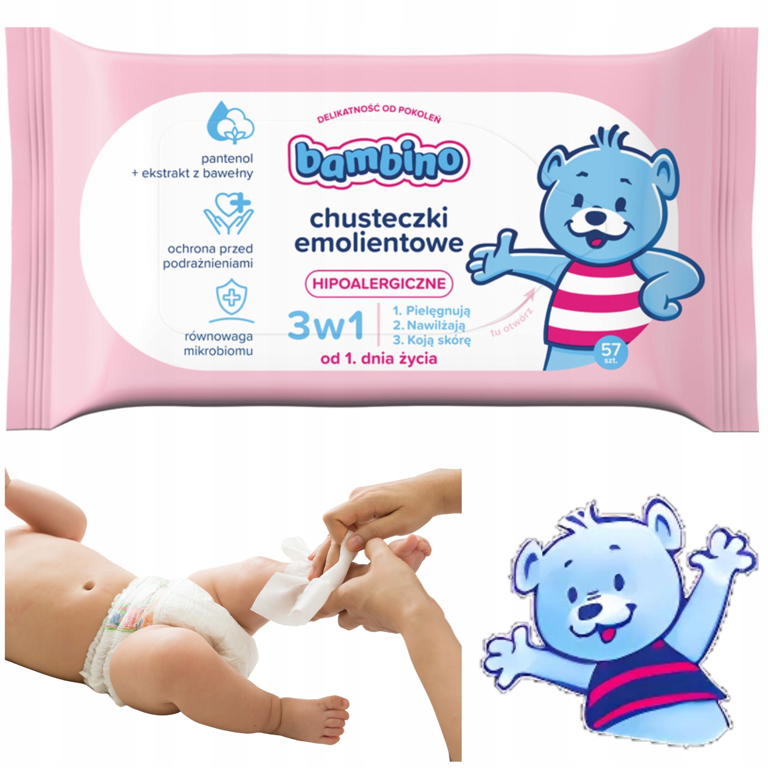Moisturized Wipes Bambino 57 Pieces Wet for Babies Pulled out x12 Manufacturer code nawilżane nawilżające oczyszczające kojące