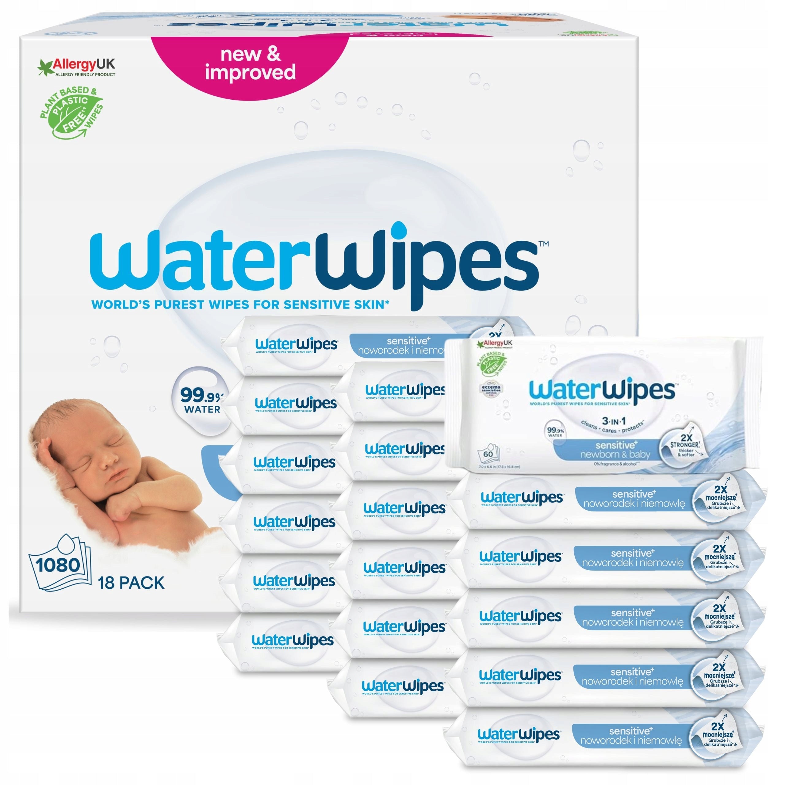 Moisturized Wipes WaterWipes 18x60 99,9% Water Delicate 1080 pcs BIO Packaging status original