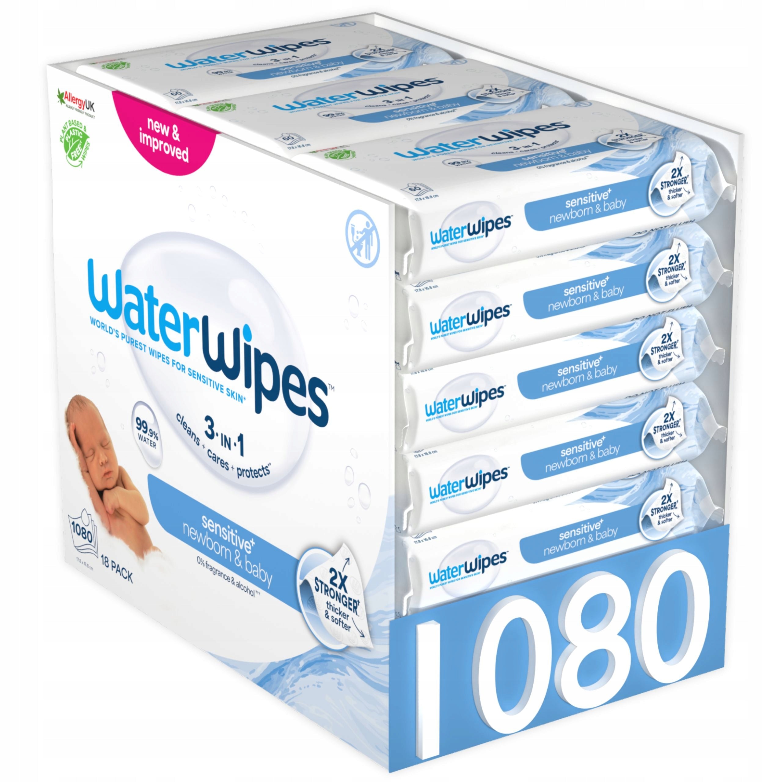 Moisturized Wipes WaterWipes 18x60 99,9% Water Delicate 1080 pcs BIO