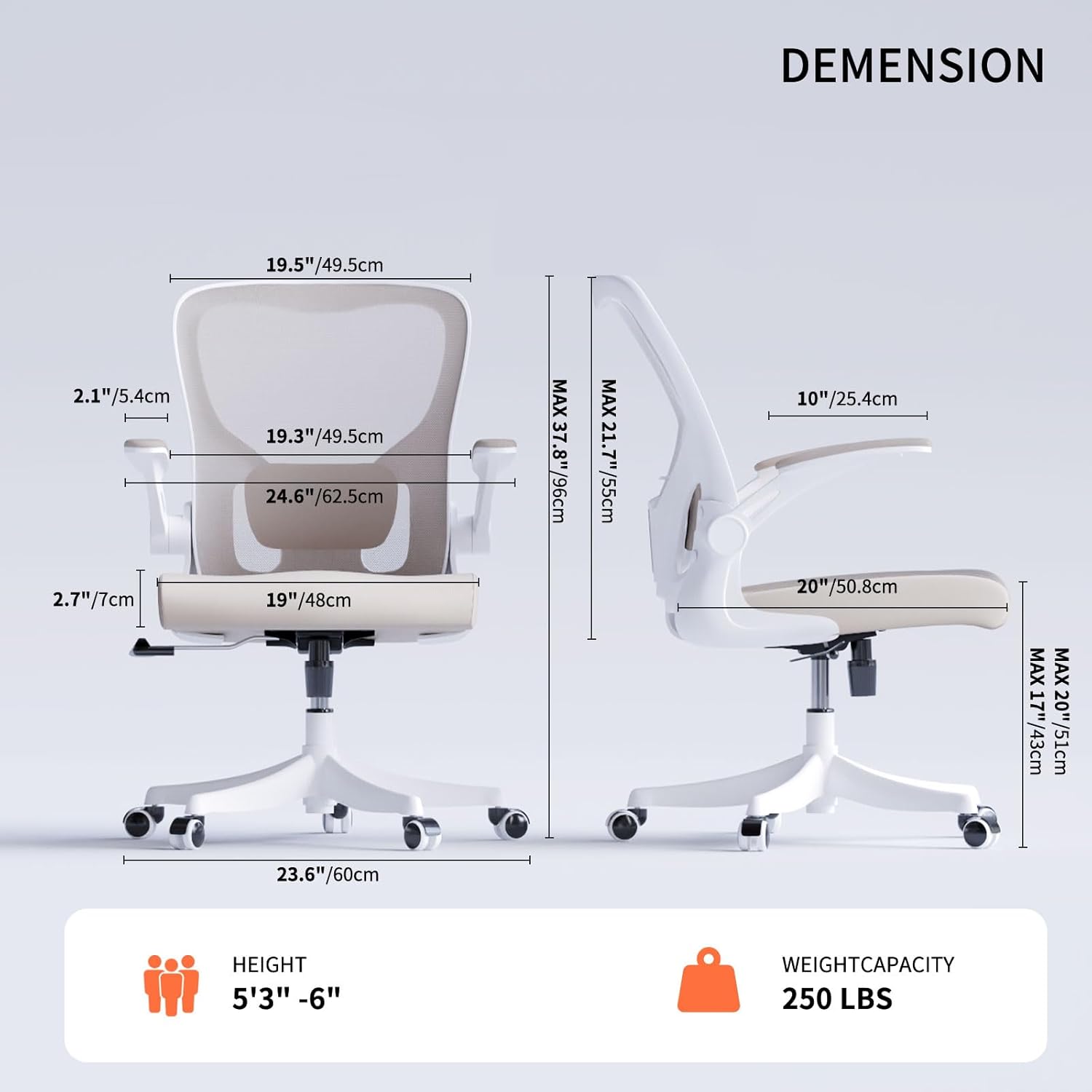 Monhey Office Chair Ergonomic Beige Mesh Folding Arms Brand no brand