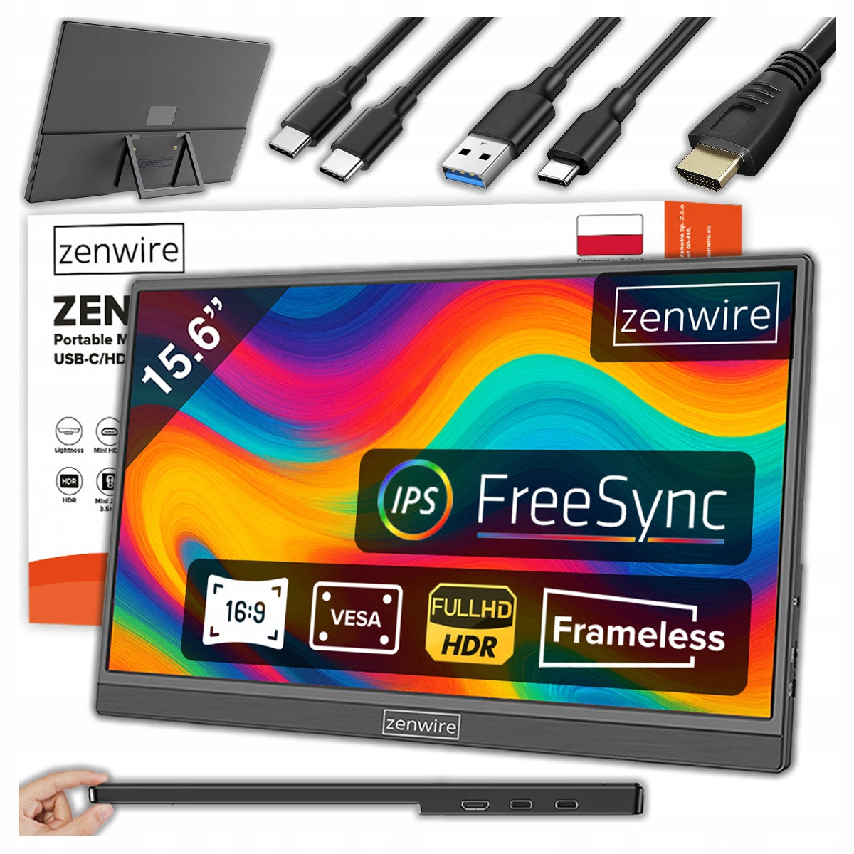 Monitor Portable USB-C Full HD 1920x1080 Mobile HDMI for Laptop 15.6 inches
