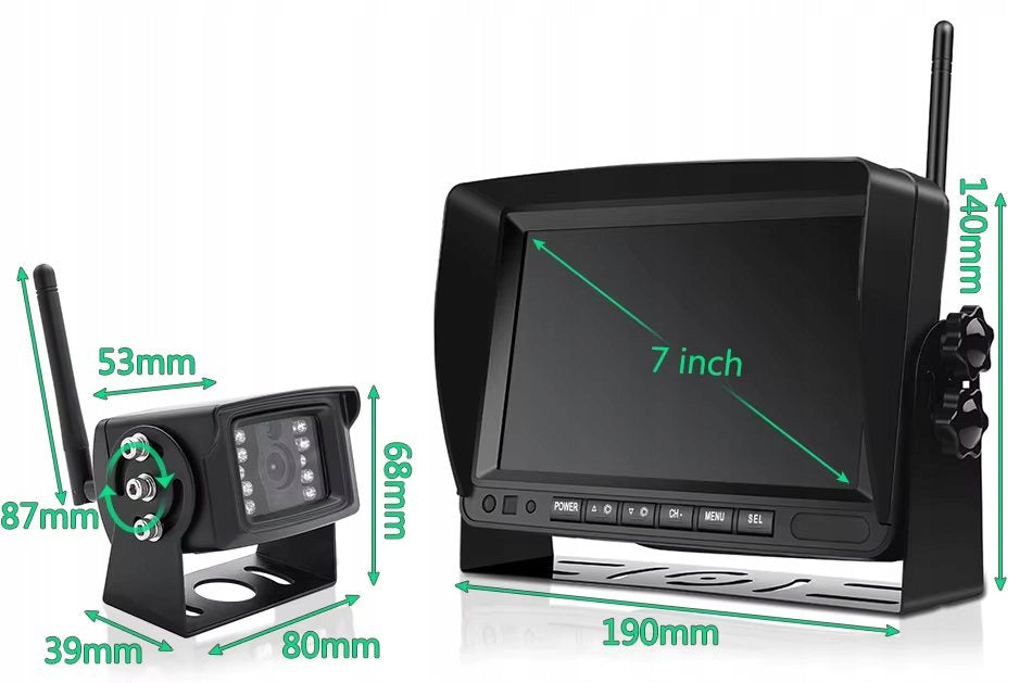 Monitor samochodowy 7" DVR Nagrywarka Bezprzewodowa + Kamera