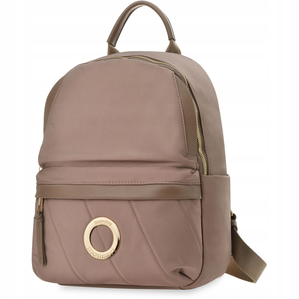 Monnari Beautiful Beige Women's Backpack Logo Wide Straps Gold Inserts Packaging status original