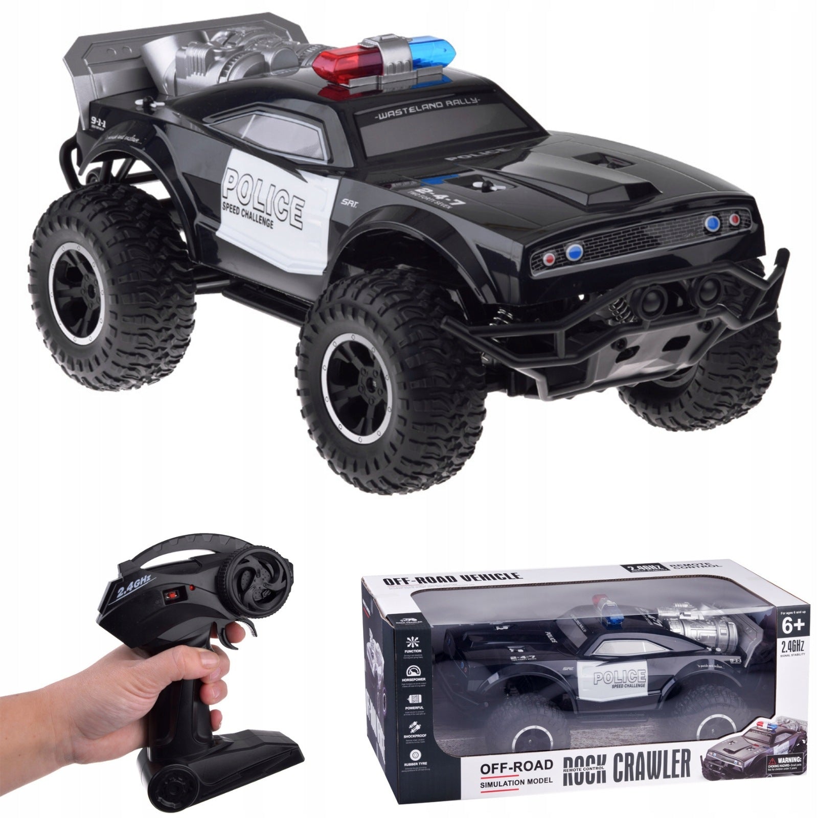 Monster Truck Police RC For LED Remote Control Large Wheels 45cm