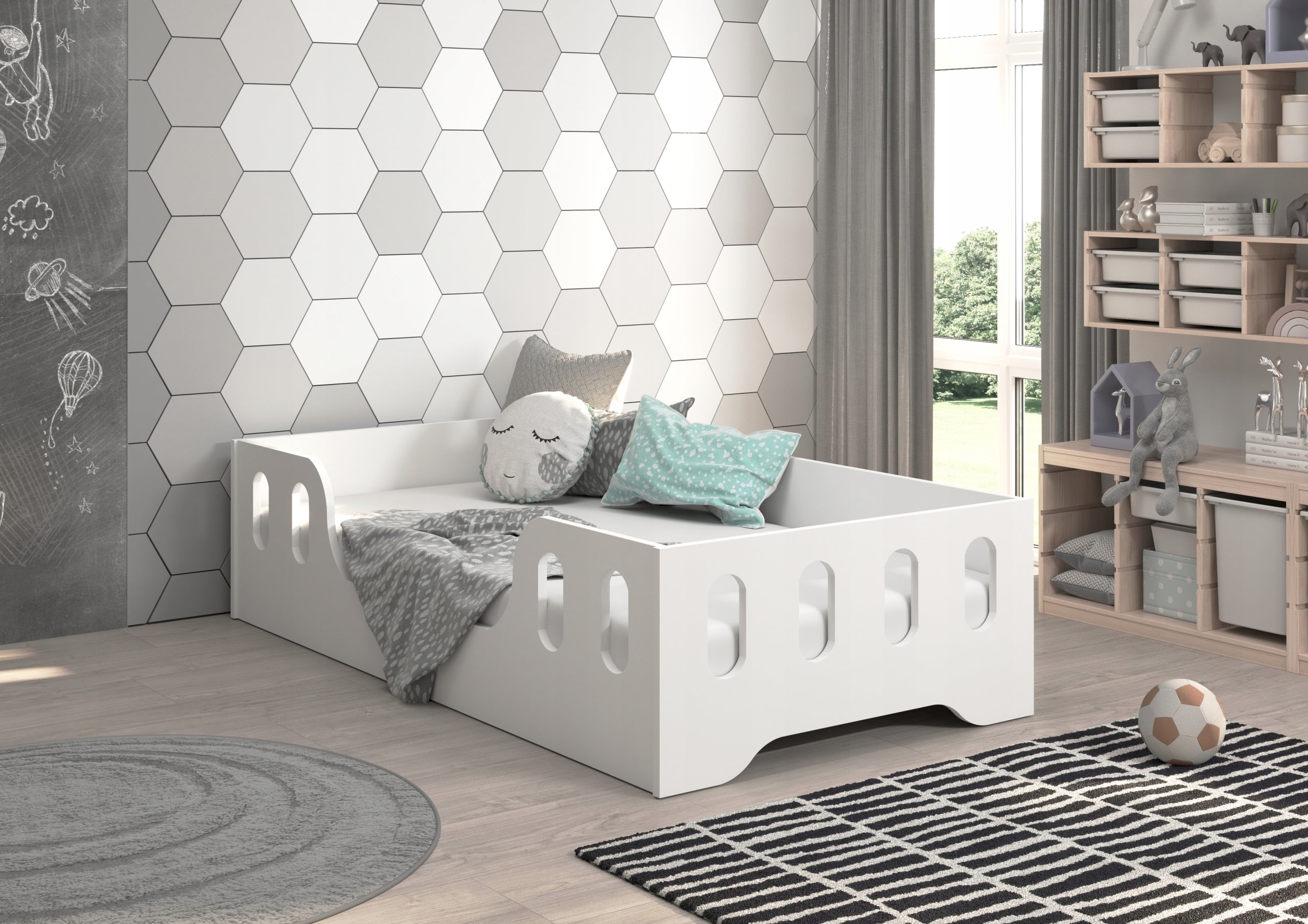 Montessori LAKI 160×80 Bed with Mattress and Frame – White or Sonoma Brand Wooden Toys
