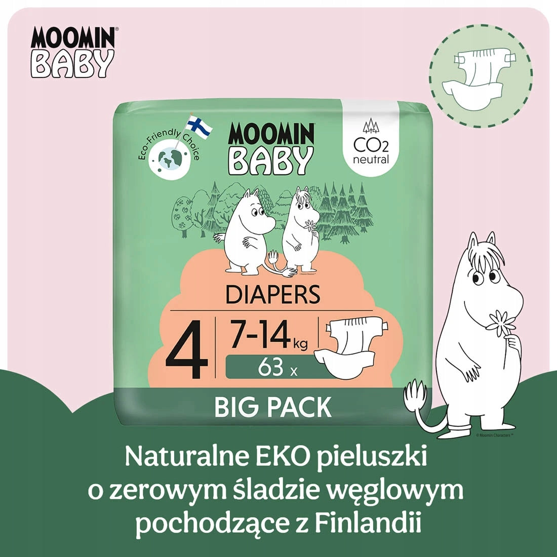 Moomin Baby 4 Maxi 7-14 kg (2 pcs), eco nappies Medical device no