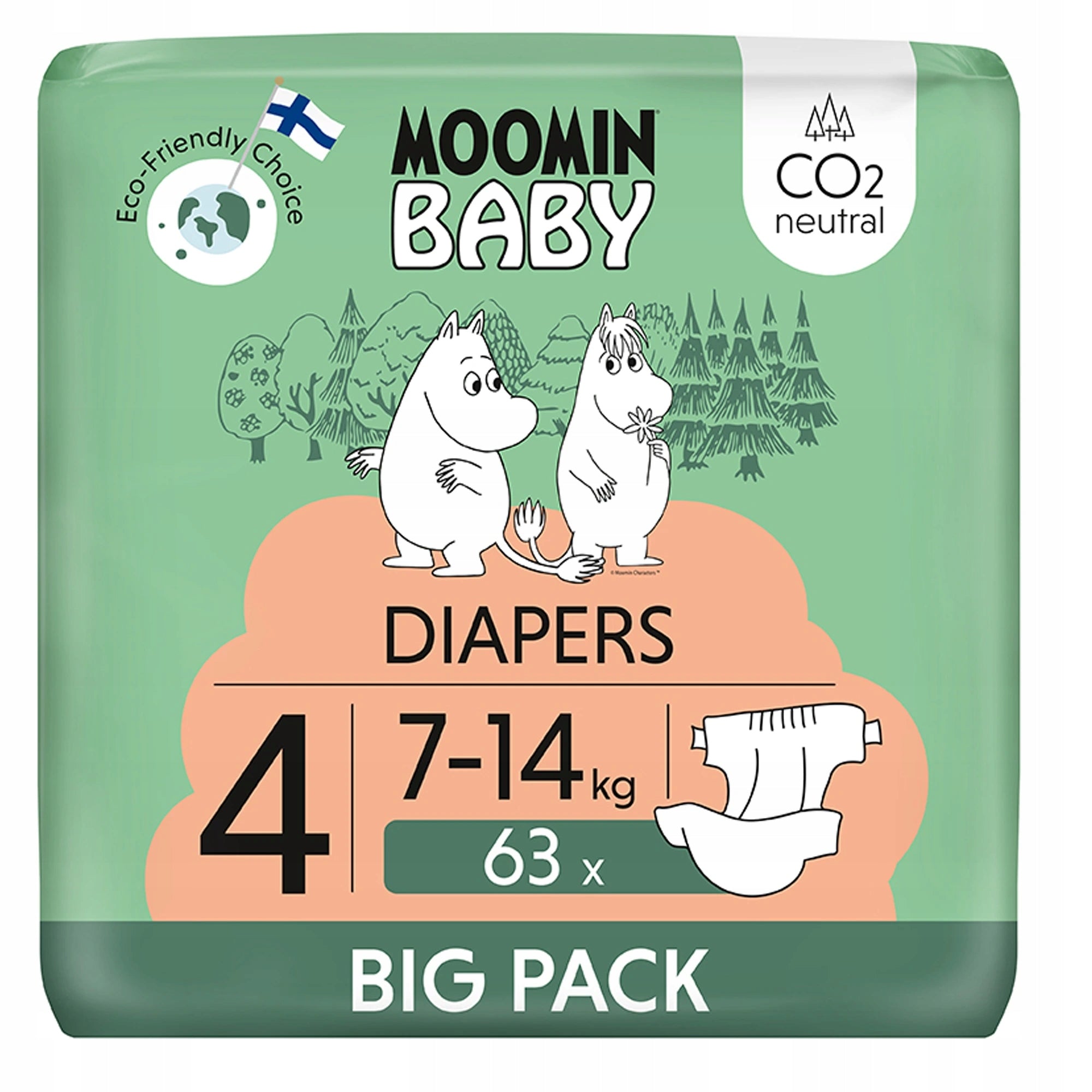 Moomin Baby 4 Maxi 7-14 kg (2 pcs), eco nappies Packaging status original
