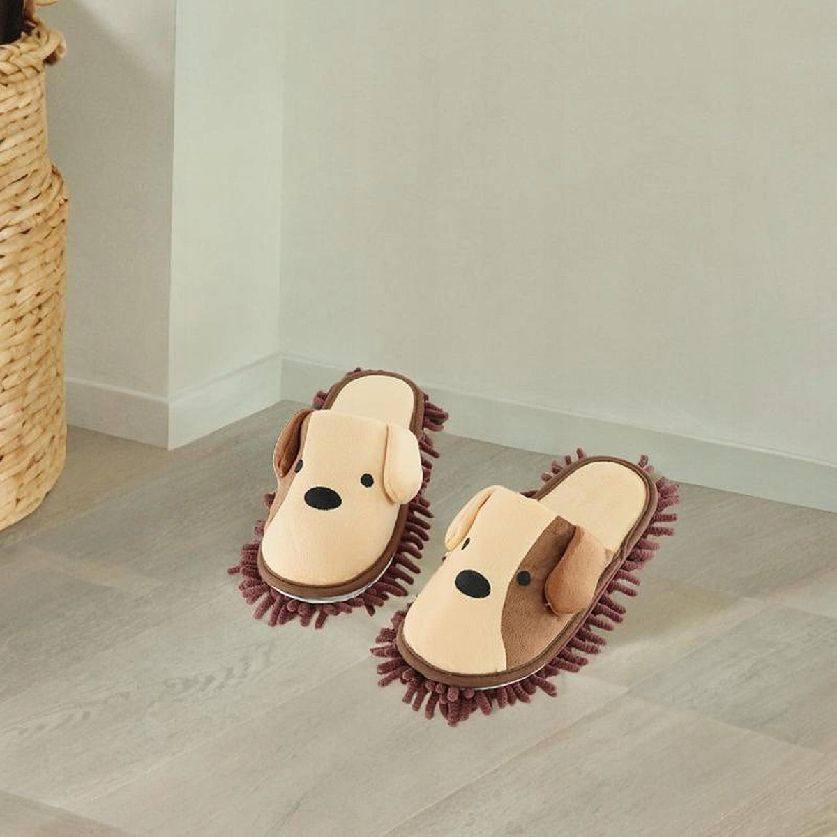 Mop Slippers Detachable Chenille Cartoon Dog for Floor Coffee 42 to 44